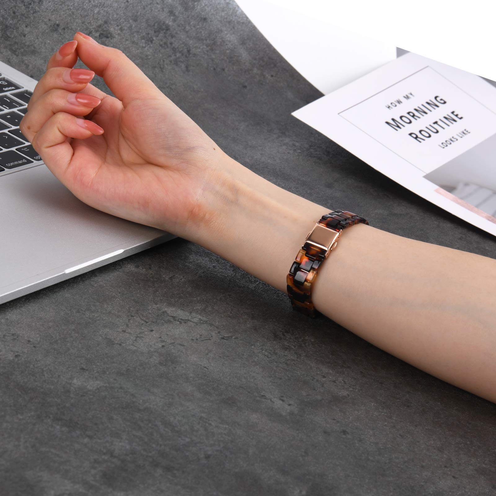 Wongeto Fitbit Inspire 2 HR Bands for Women Resin Strap Accessories Rose Gold Tortoise - View 5 of 8