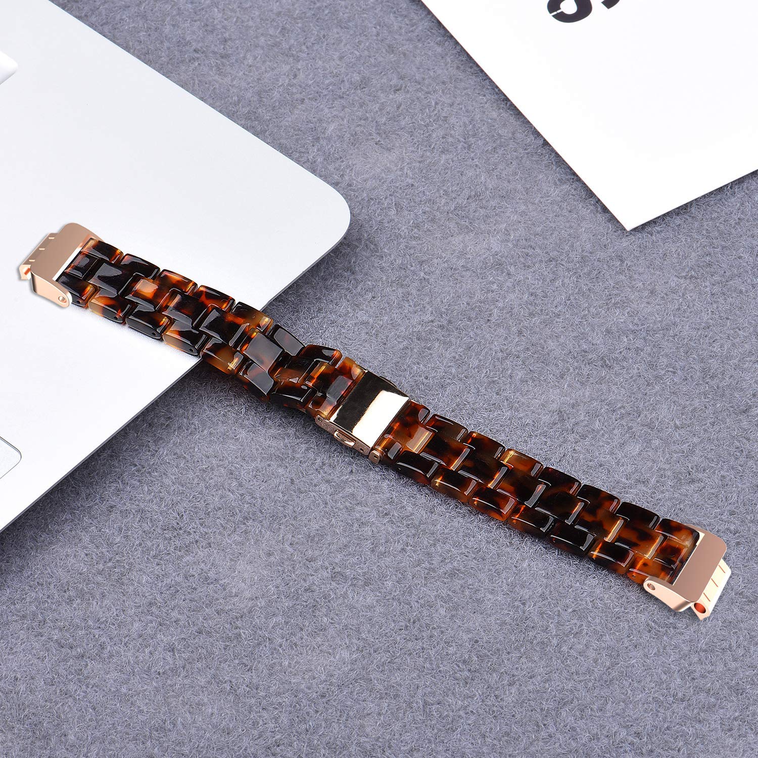 Wongeto Fitbit Inspire 2 HR Bands for Women Resin Strap Accessories Rose Gold Tortoise - View 6 of 8