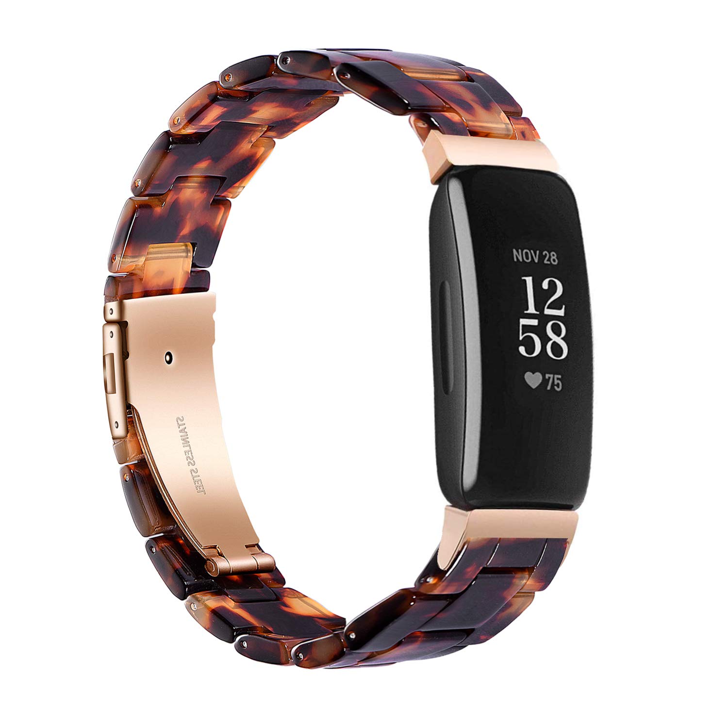 Wongeto Fitbit Inspire 2 HR Bands for Women Resin Strap Accessories Rose Gold Tortoise