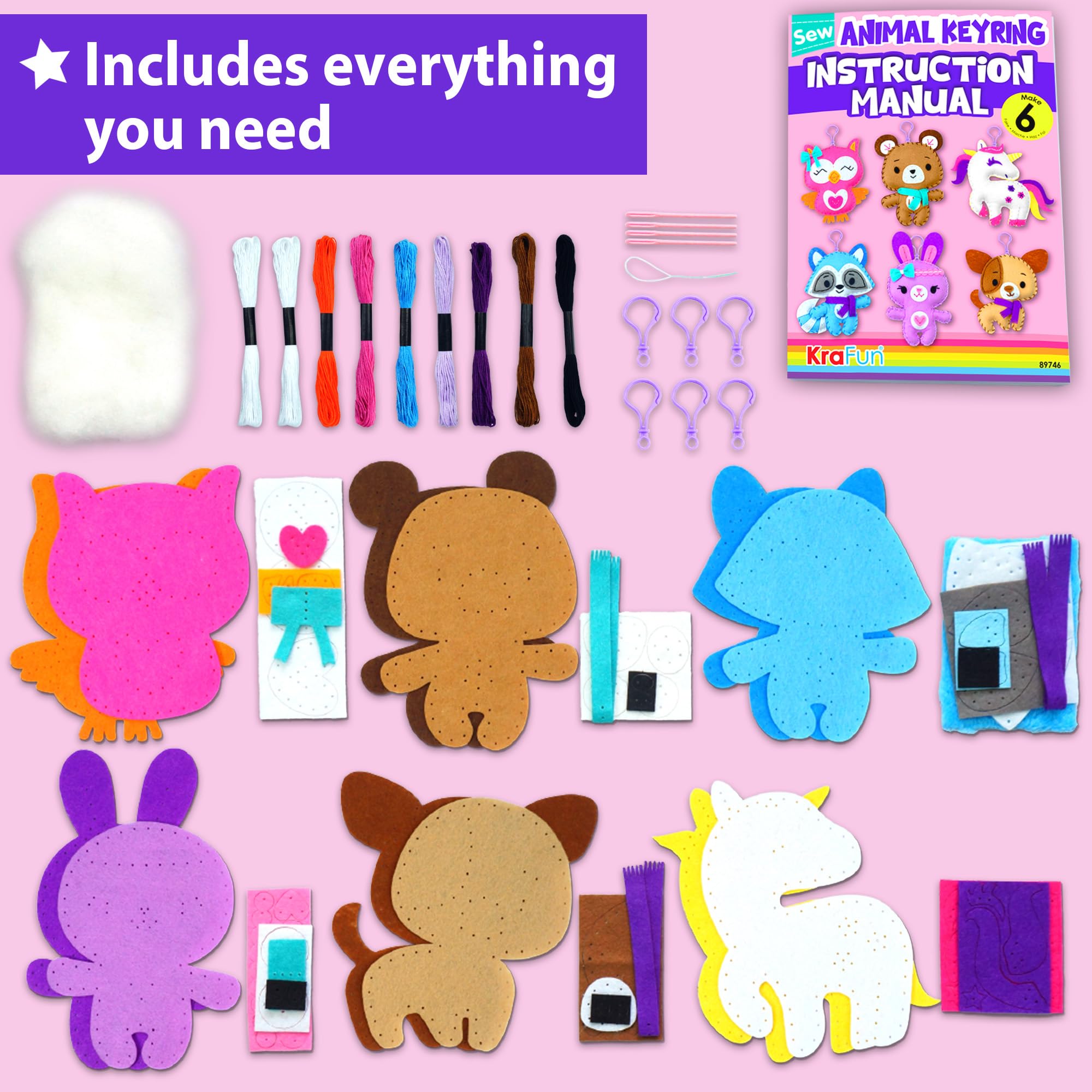 KRAFUN Unicorn Sewing Keyring Kit for Kids Age 7 to 12 with 6 Stuffed Animal Dolls and Craft Materials for Creative Learning - View 2 of 7