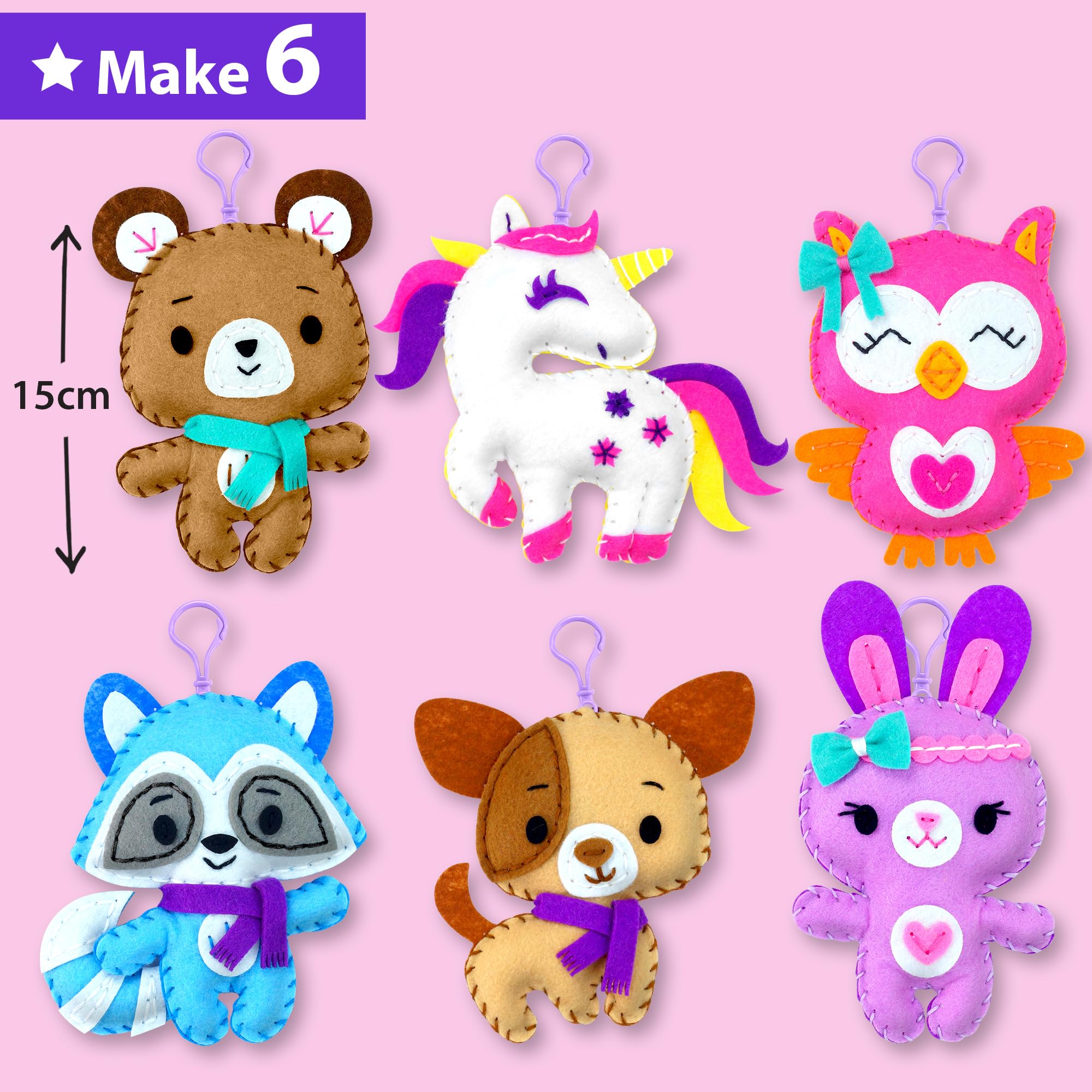 KRAFUN Unicorn Sewing Keyring Kit for Kids Age 7 to 12 with 6 Stuffed Animal Dolls and Craft Materials for Creative Learning - View 3 of 7