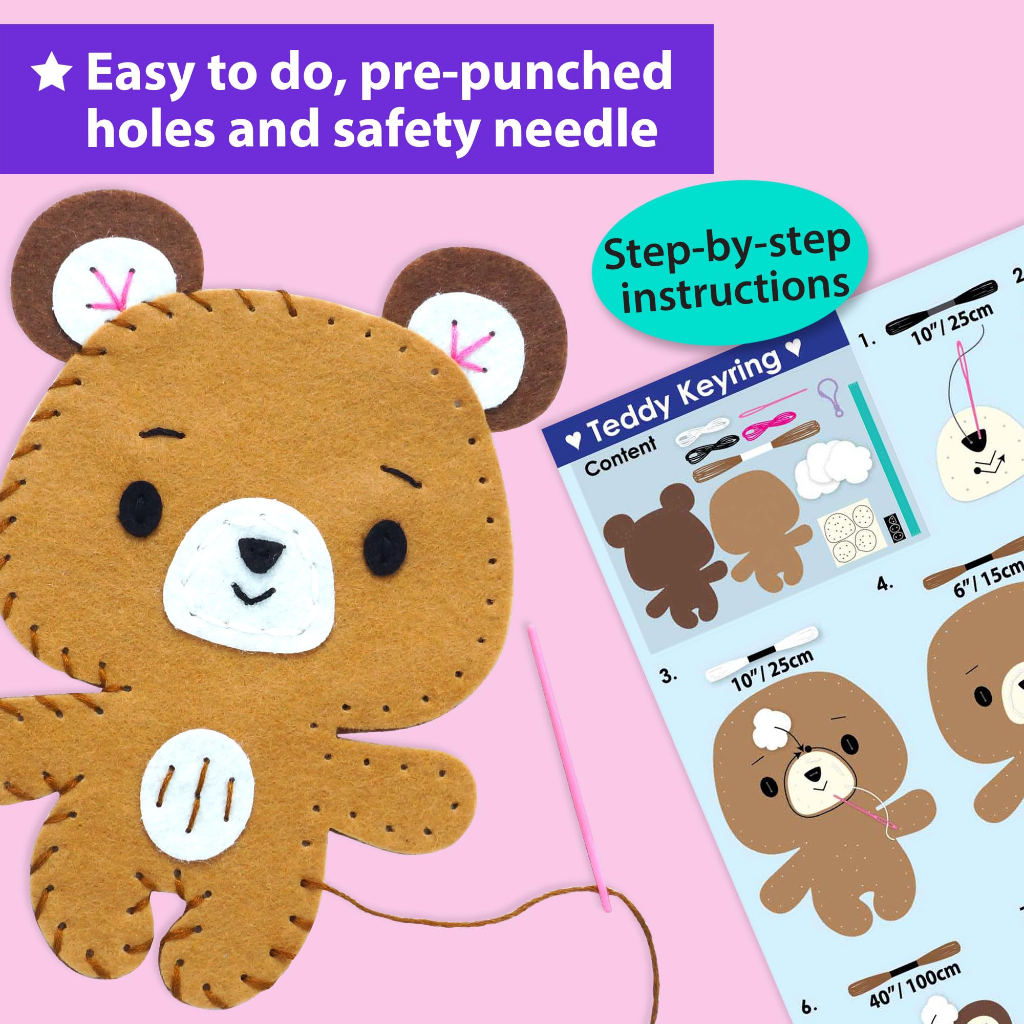 KRAFUN Unicorn Sewing Keyring Kit for Kids Age 7 to 12 with 6 Stuffed Animal Dolls and Craft Materials for Creative Learning - View 4 of 7