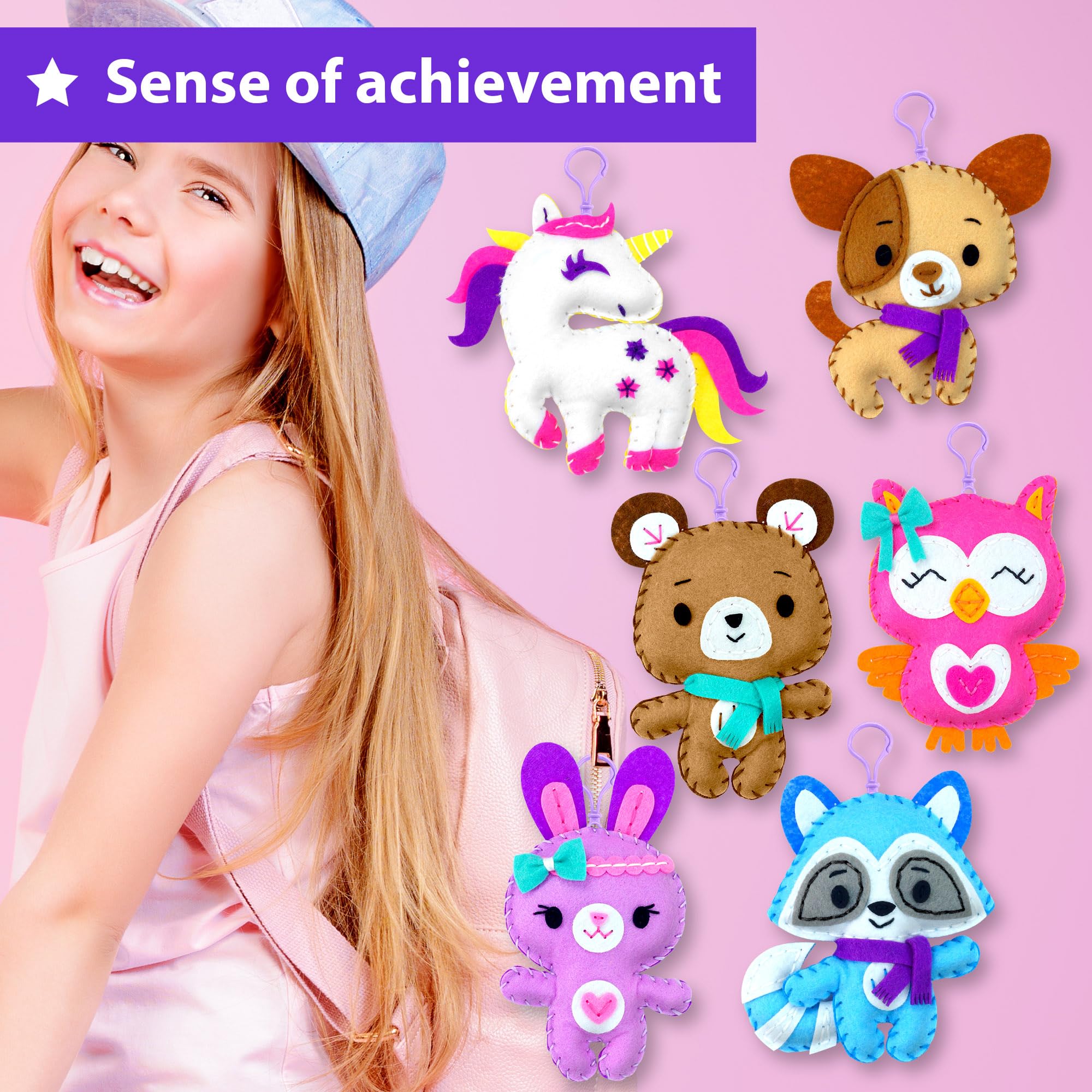 KRAFUN Unicorn Sewing Keyring Kit for Kids Age 7 to 12 with 6 Stuffed Animal Dolls and Craft Materials for Creative Learning - View 5 of 7