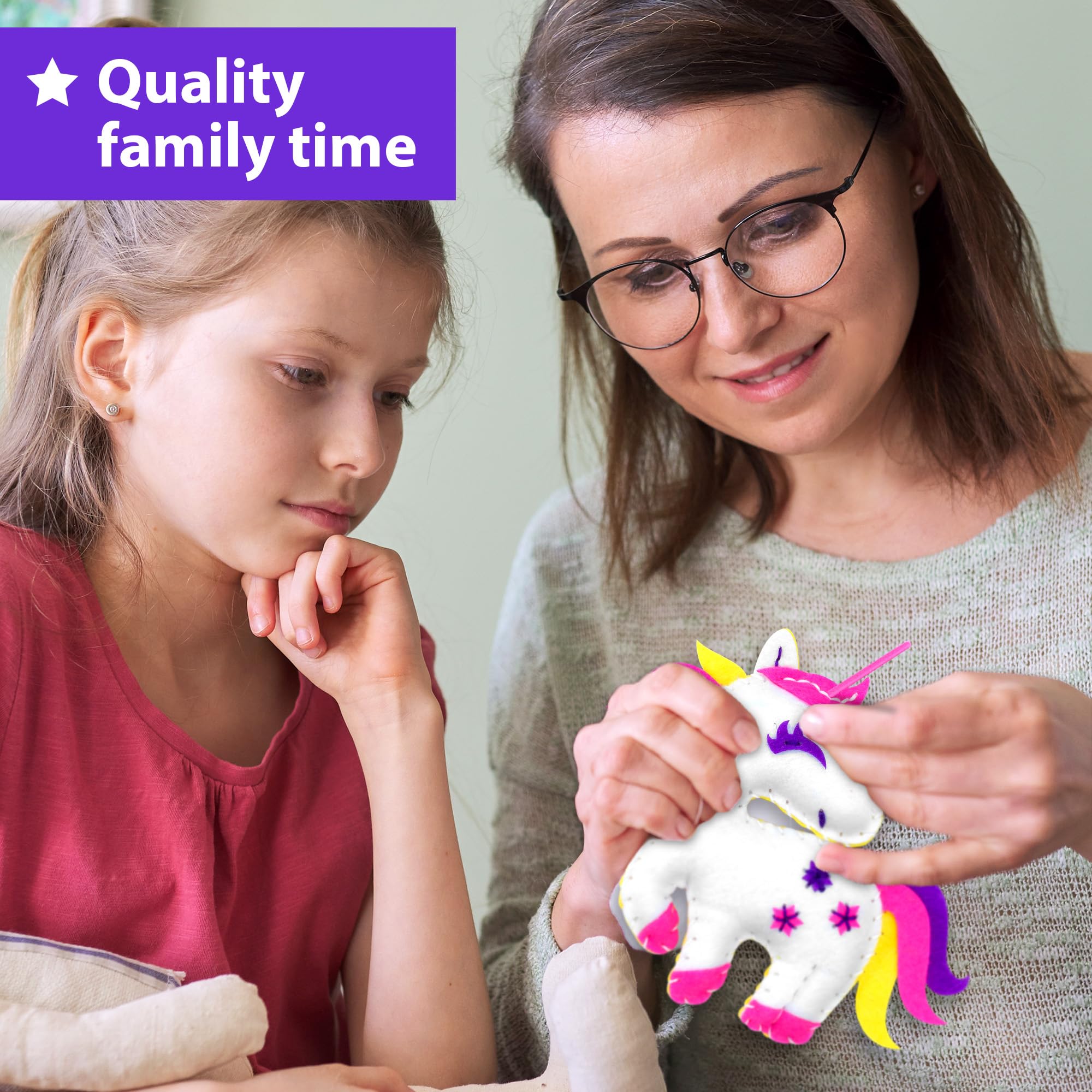 KRAFUN Unicorn Sewing Keyring Kit for Kids Age 7 to 12 with 6 Stuffed Animal Dolls and Craft Materials for Creative Learning - View 6 of 7