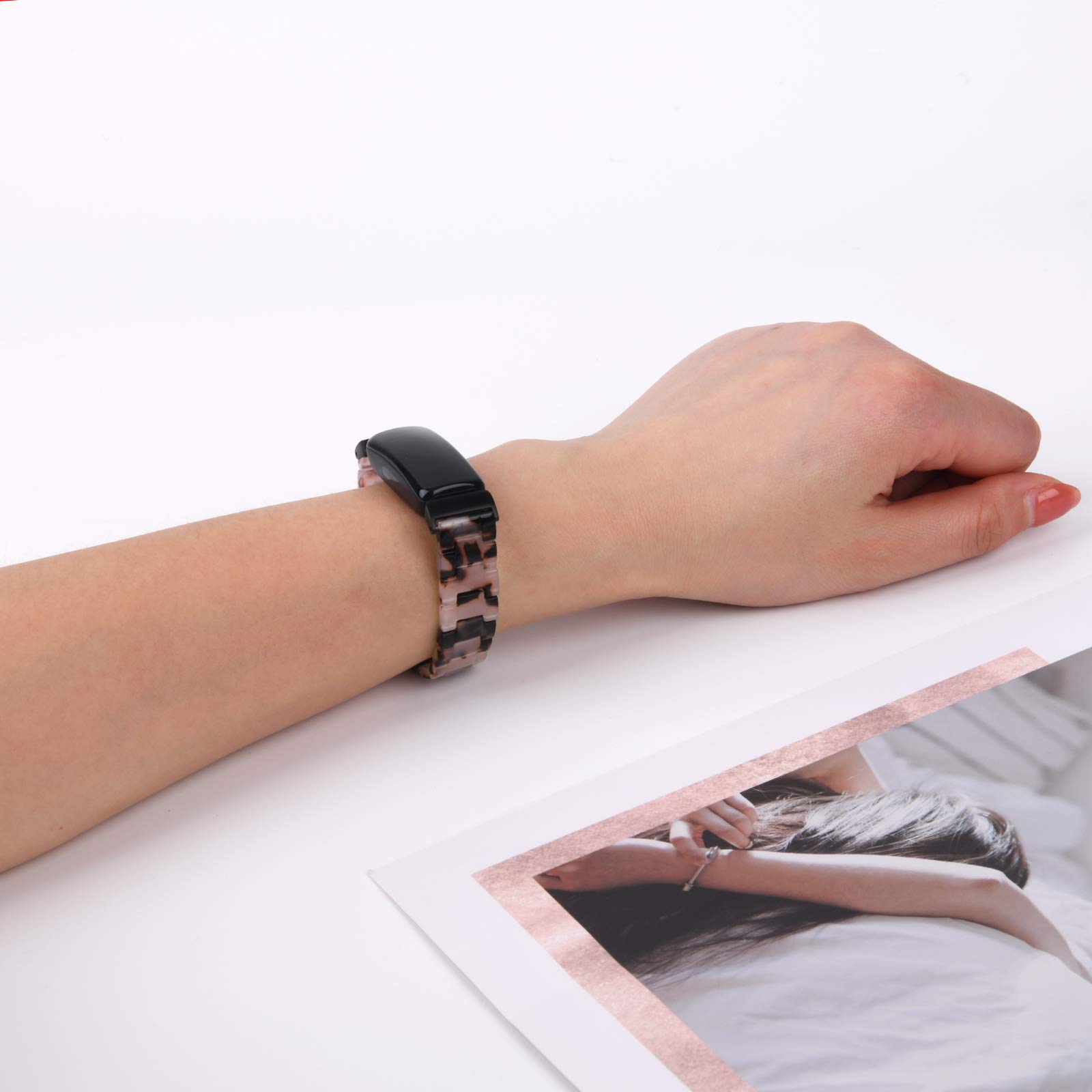 Wongeto Resin Wristband Strap for Fitbit Inspire 2 Inspire HR Bands for Women Flower Grey Stylish Accessory - View 3 of 7