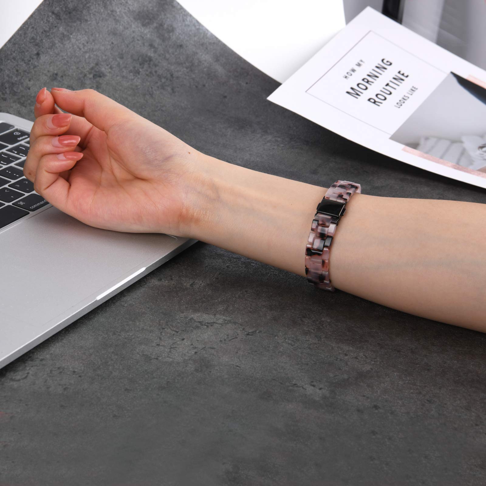 Wongeto Resin Wristband Strap for Fitbit Inspire 2 Inspire HR Bands for Women Flower Grey Stylish Accessory - View 5 of 7