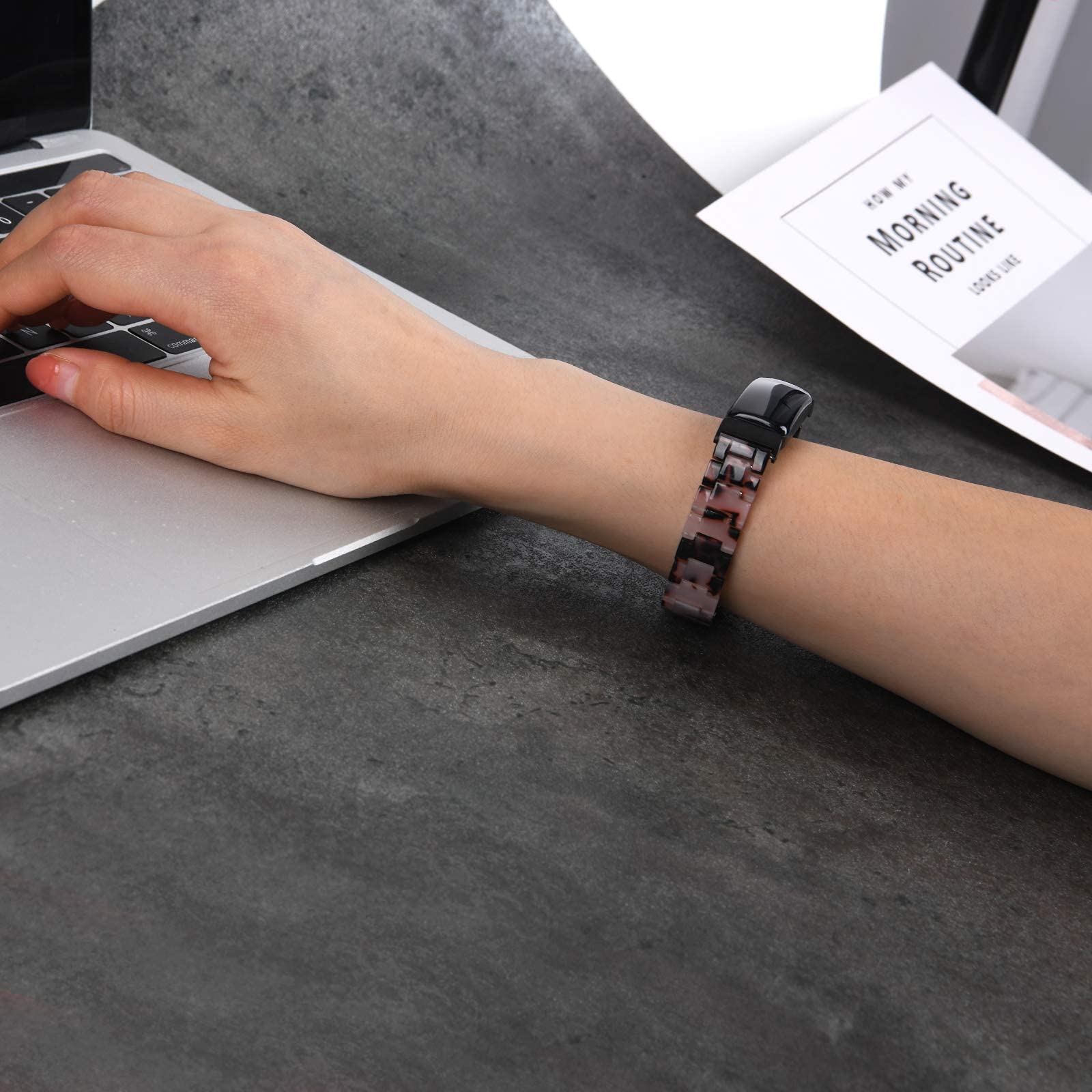 Wongeto Resin Wristband Strap for Fitbit Inspire 2 Inspire HR Bands for Women Flower Grey Stylish Accessory - View 7 of 7