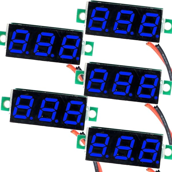 JacobsParts 5 Pack JacobsParts DC 2.4-30V 2-Wire LED Voltmeter - Digital Voltage Tester with 3-Digit Display (Blue)