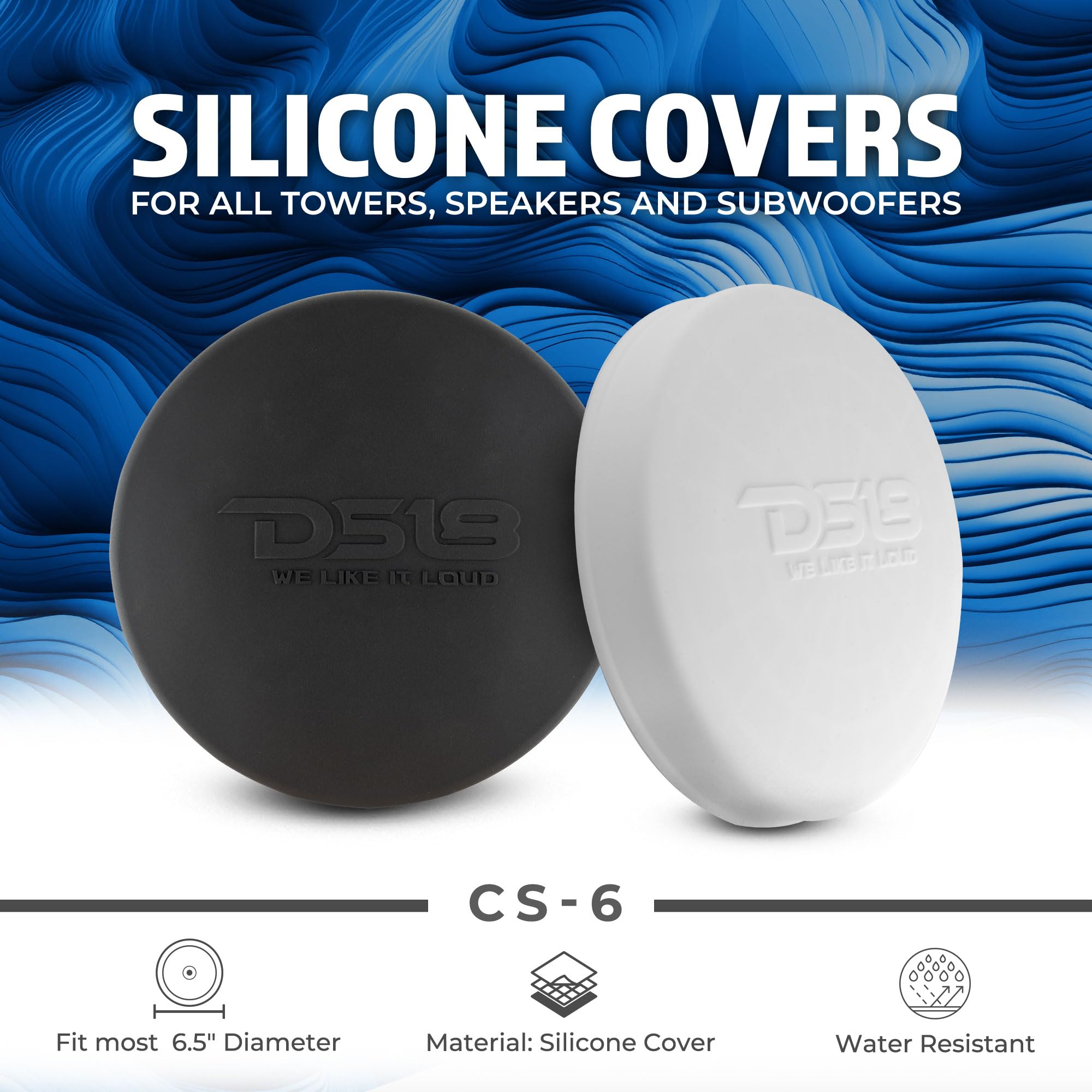 DS18 Hydro CS-6WH 6.5 Inch Silicone Marine Speaker Cover for Tower Speakers Durable Water Dust UV Protection Special Edition Pair - View 2 of 4