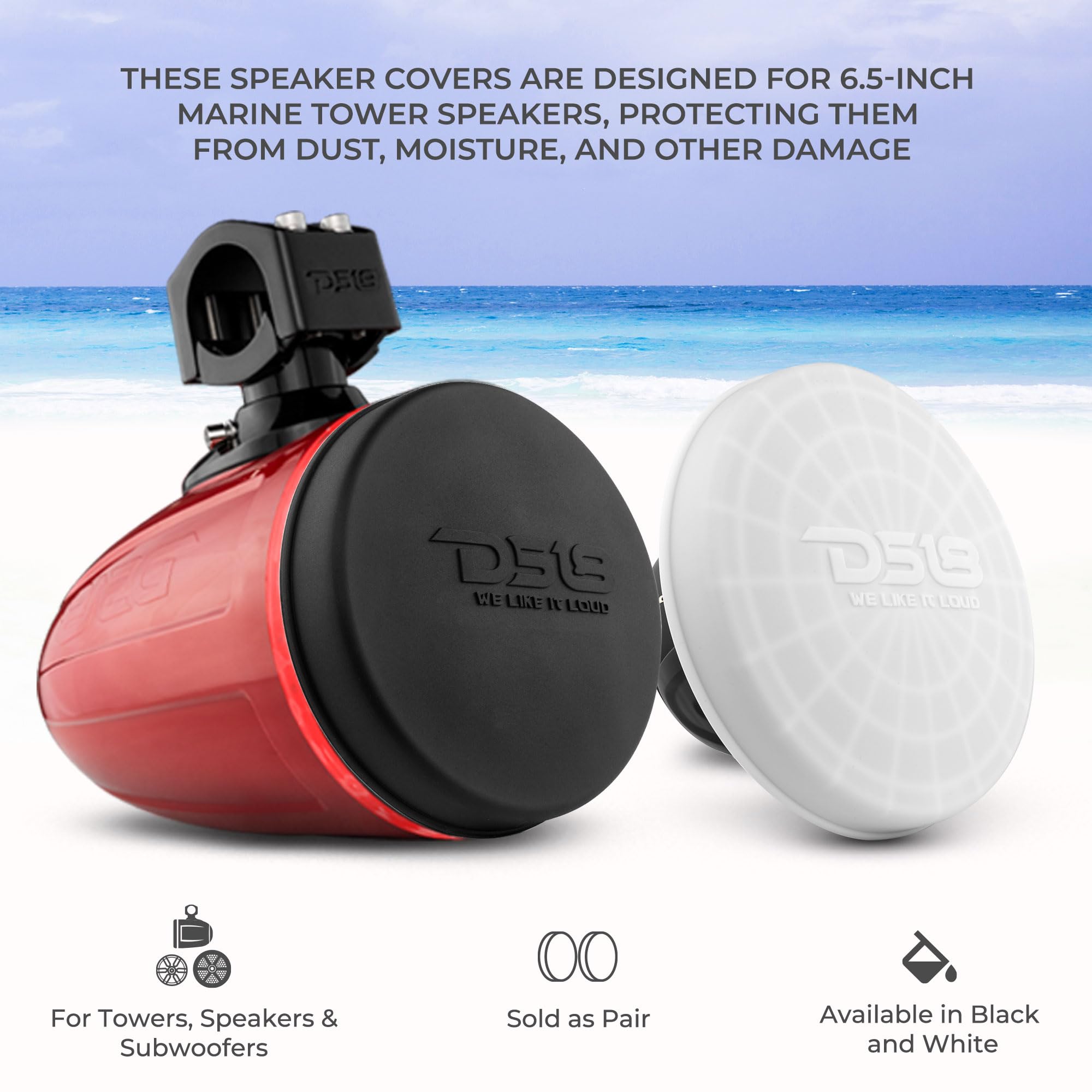 DS18 Hydro CS-6WH 6.5 Inch Silicone Marine Speaker Cover for Tower Speakers Durable Water Dust UV Protection Special Edition Pair - View 3 of 4