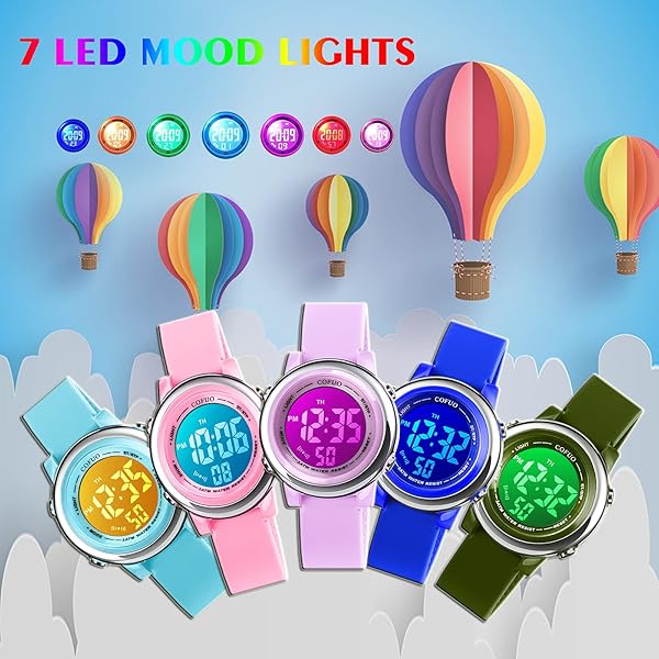 cofuo Kids Digital Waterproof Sport Watch for Girls and Boys LED Alarm Stopwatch Wristwatch for Ages 3 to 12 Outdoor Activities - View 3 of 8