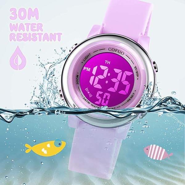 cofuo Kids Digital Waterproof Sport Watch for Girls and Boys LED Alarm Stopwatch Wristwatch for Ages 3 to 12 Outdoor Activities - View 5 of 8