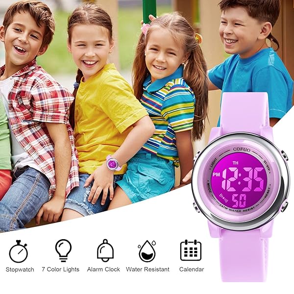 cofuo Kids Digital Waterproof Sport Watch for Girls and Boys LED Alarm Stopwatch Wristwatch for Ages 3 to 12 Outdoor Activities - View 6 of 8