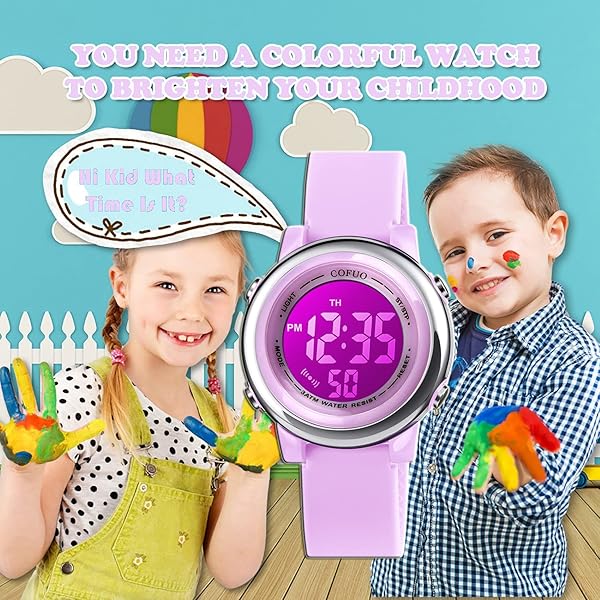 cofuo Kids Digital Waterproof Sport Watch for Girls and Boys LED Alarm Stopwatch Wristwatch for Ages 3 to 12 Outdoor Activities - View 7 of 8