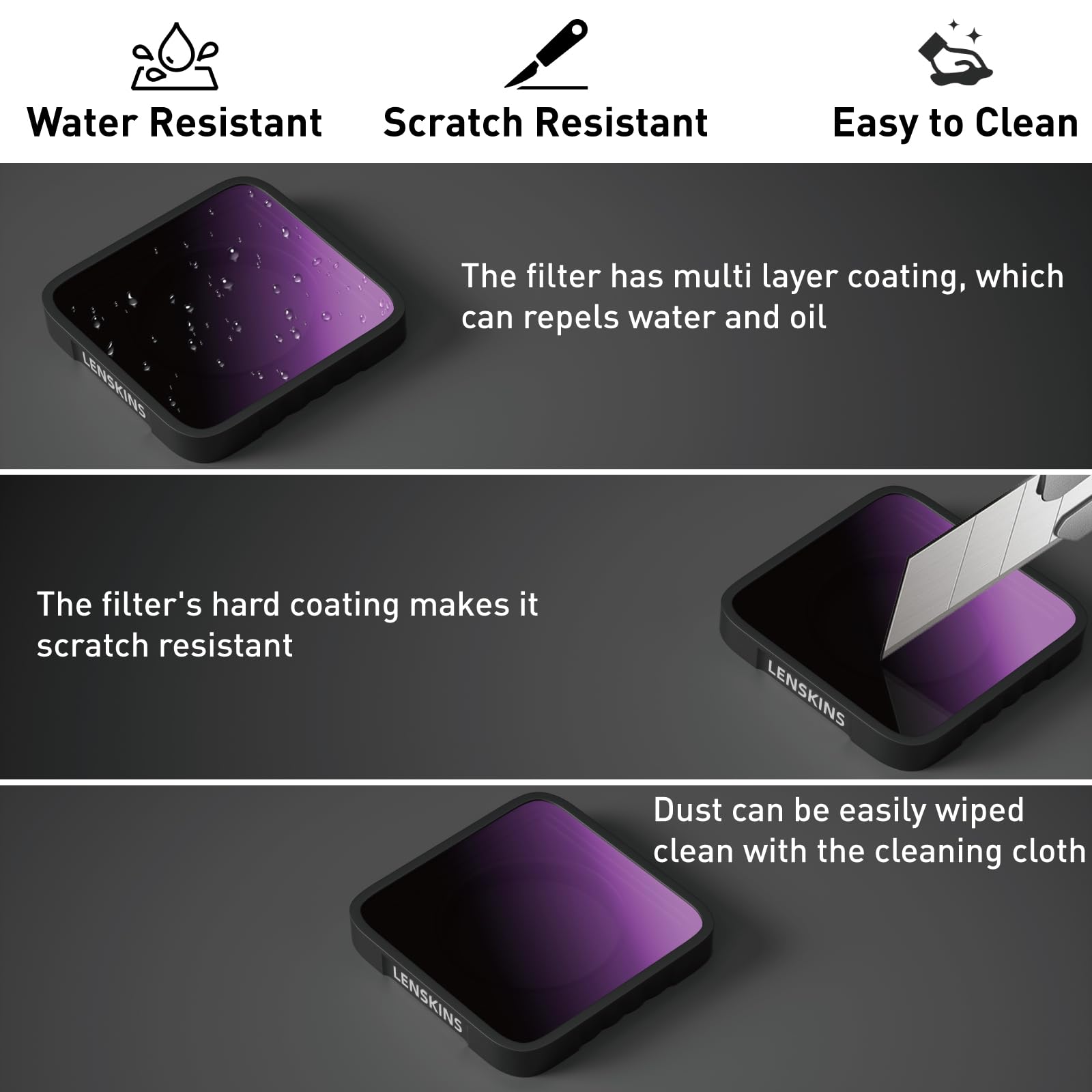 LENSKINS 4 Pack ND Filters for GoPro Hero 13 12 11 10 9 Black HD Optical Glass Neutral Density and Circular Polarizer Lens Filter Kits - View 4 of 9