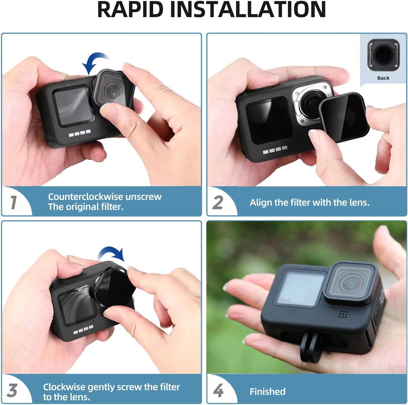 LENSKINS 4 Pack ND Filters for GoPro Hero 13 12 11 10 9 Black HD Optical Glass Neutral Density and Circular Polarizer Lens Filter Kits - View 8 of 9