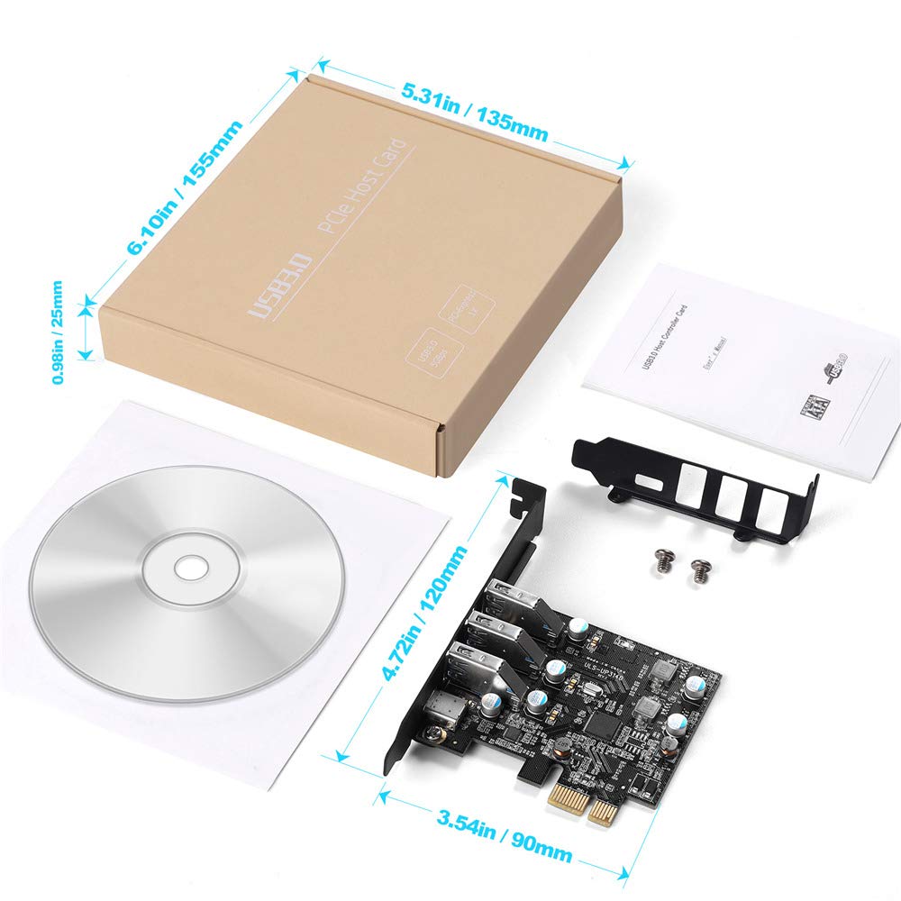 Yeeliya PCIe USB Card 4 Ports USB 3.0 Expansion for Windows and MacPro with Low Profile Bracket - View 7 of 7