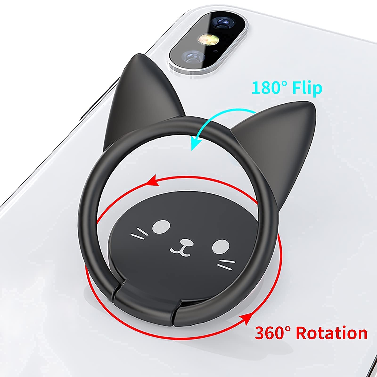 LaMignonne Ultra-Thin Cute Cat Cell Phone Ring Holder 360 Rotation Finger Grip Compatible with All Smartphones Black - View 7 of 9