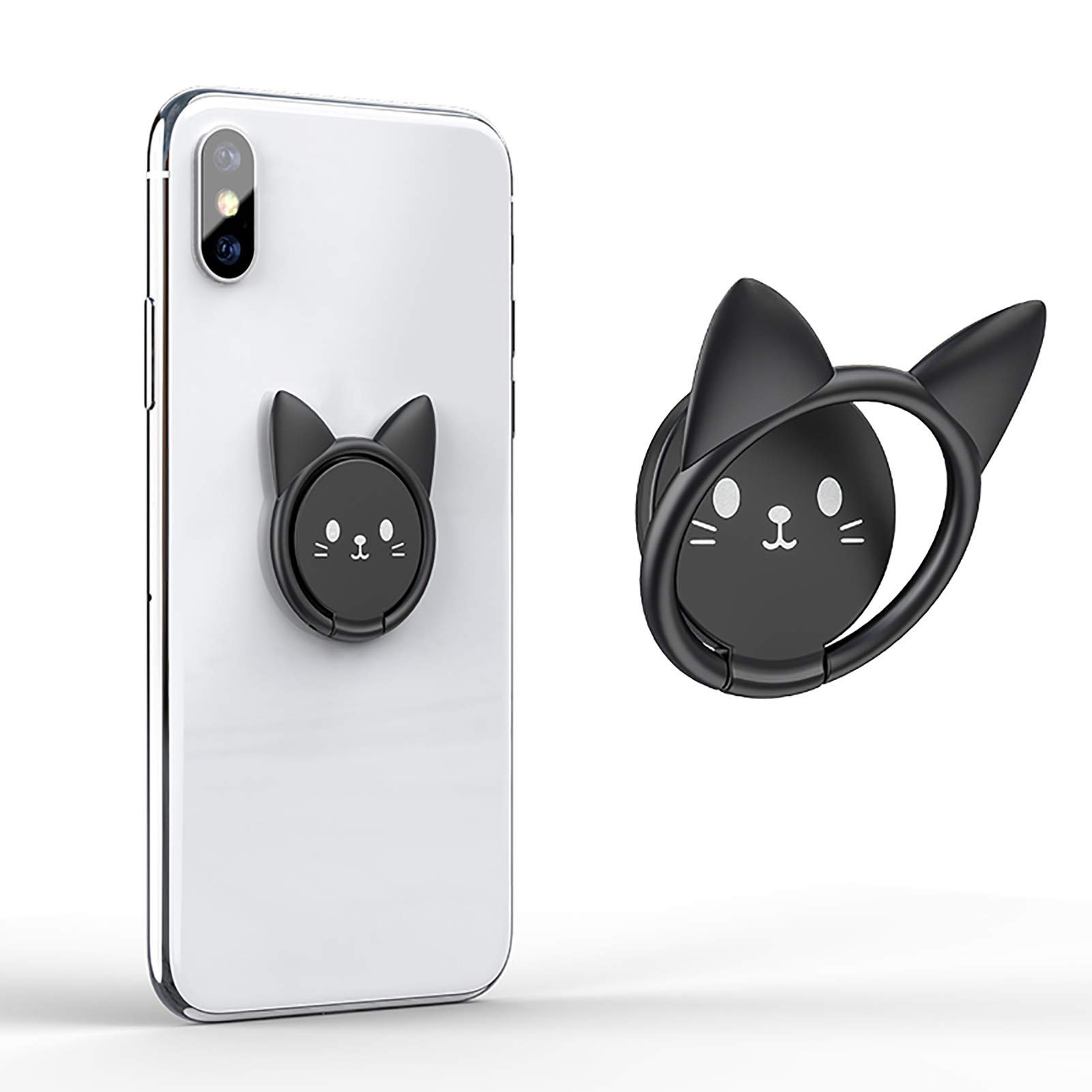 LaMignonne Ultra-Thin Cute Cat Cell Phone Ring Holder 360 Rotation Finger Grip Compatible with All Smartphones Black