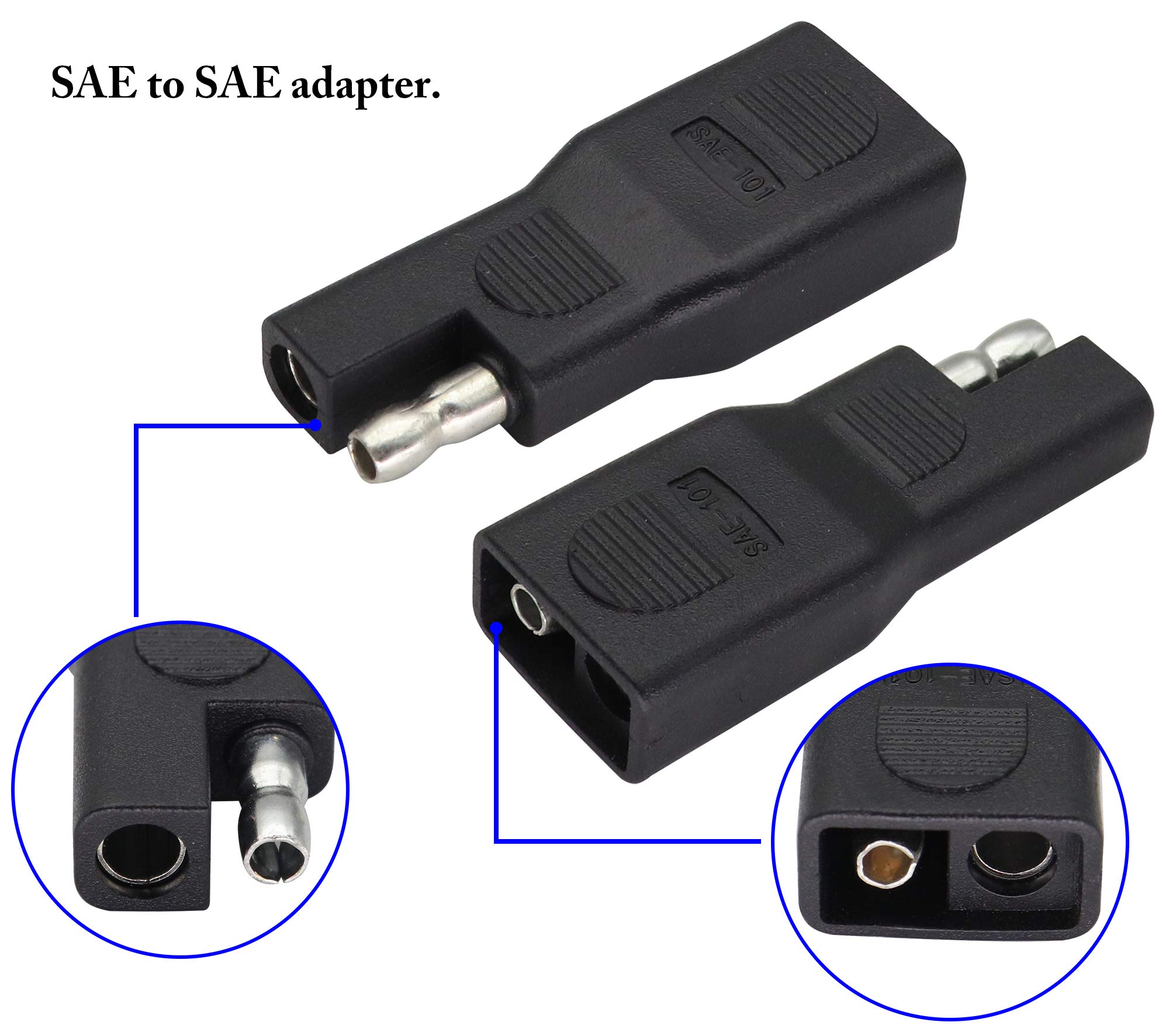 ZdyCGTime SAE to SAE Polarity Reverse Adapter 2Pin Connector for Solar Panel Power Male to Female Plug Quick Disconnect Extension Cable 4Pack - View 3 of 7