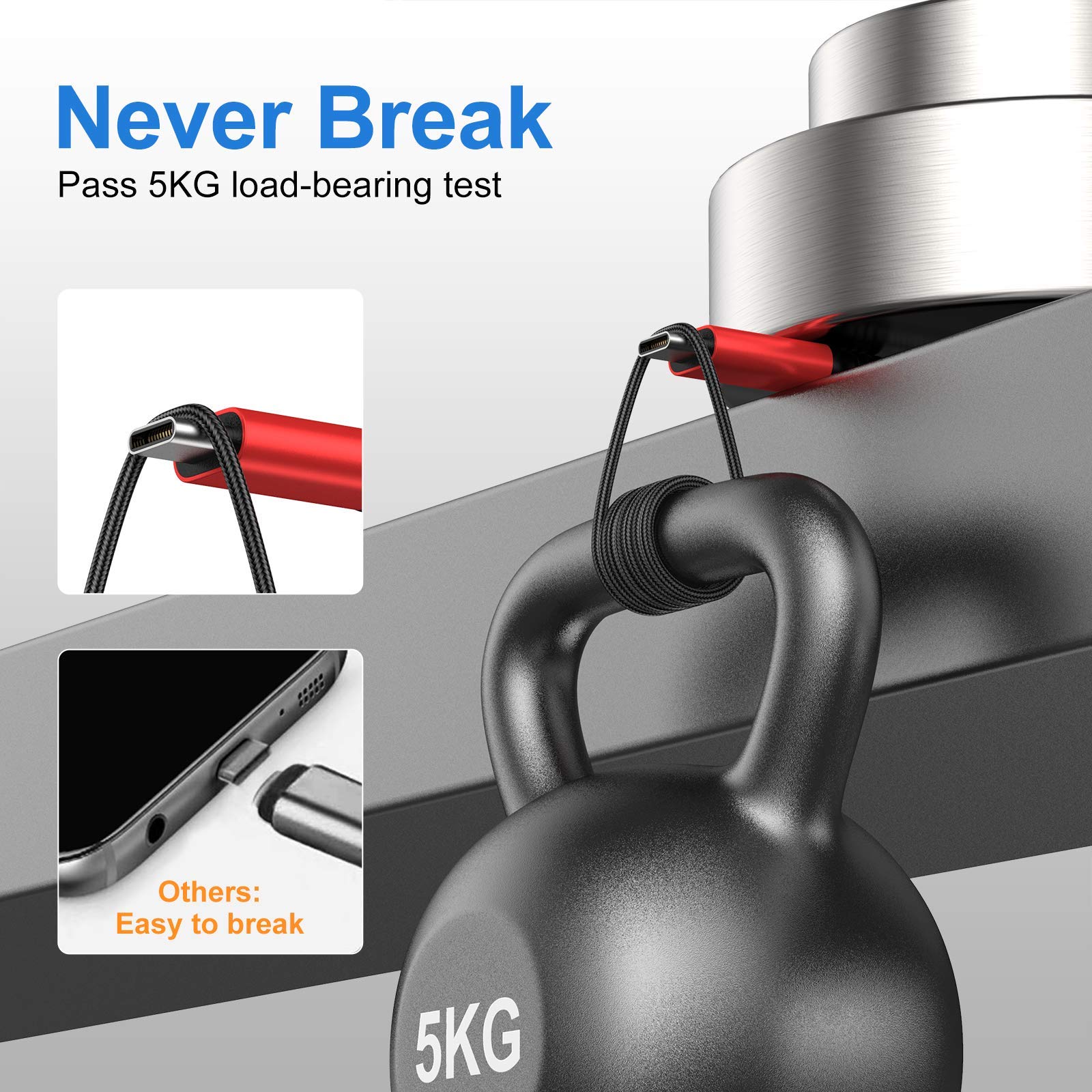 10ft USB C Cable 5Pack Extra Long Fast Charging Braided Cord Compatible with Galaxy S10 S20 Note 10 LG V50 V40 G8 G7 Red - View 4 of 7