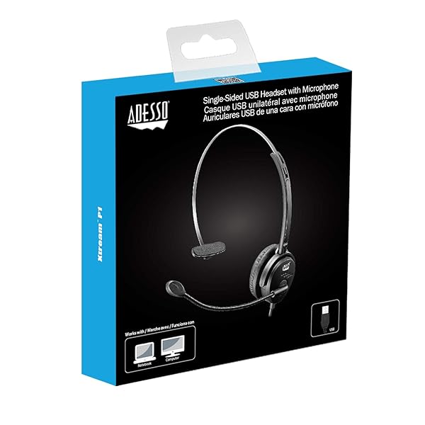 Adesso Adesso Xtream P1 USB Wired Headset: Adjustable Noise-Canceling Mic, Single-Sided Design, Black - View 5 of 5