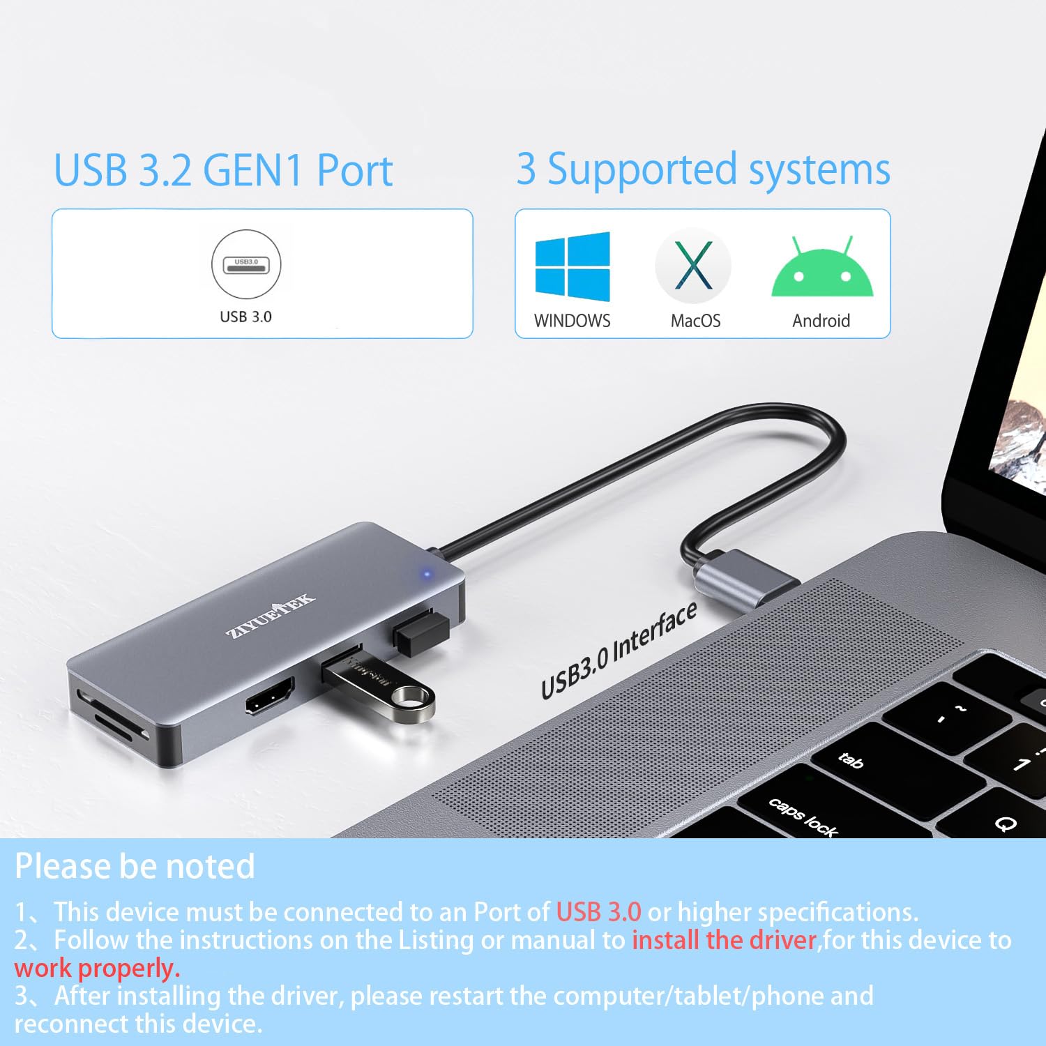 USB to HDMI Adapter 5-in-1 USB Hub 3.0 with 1080p HDMI for PC Laptop Desktop 2 USB Ports SD Micro SD Card Reader Windows MACOS - View 4 of 7