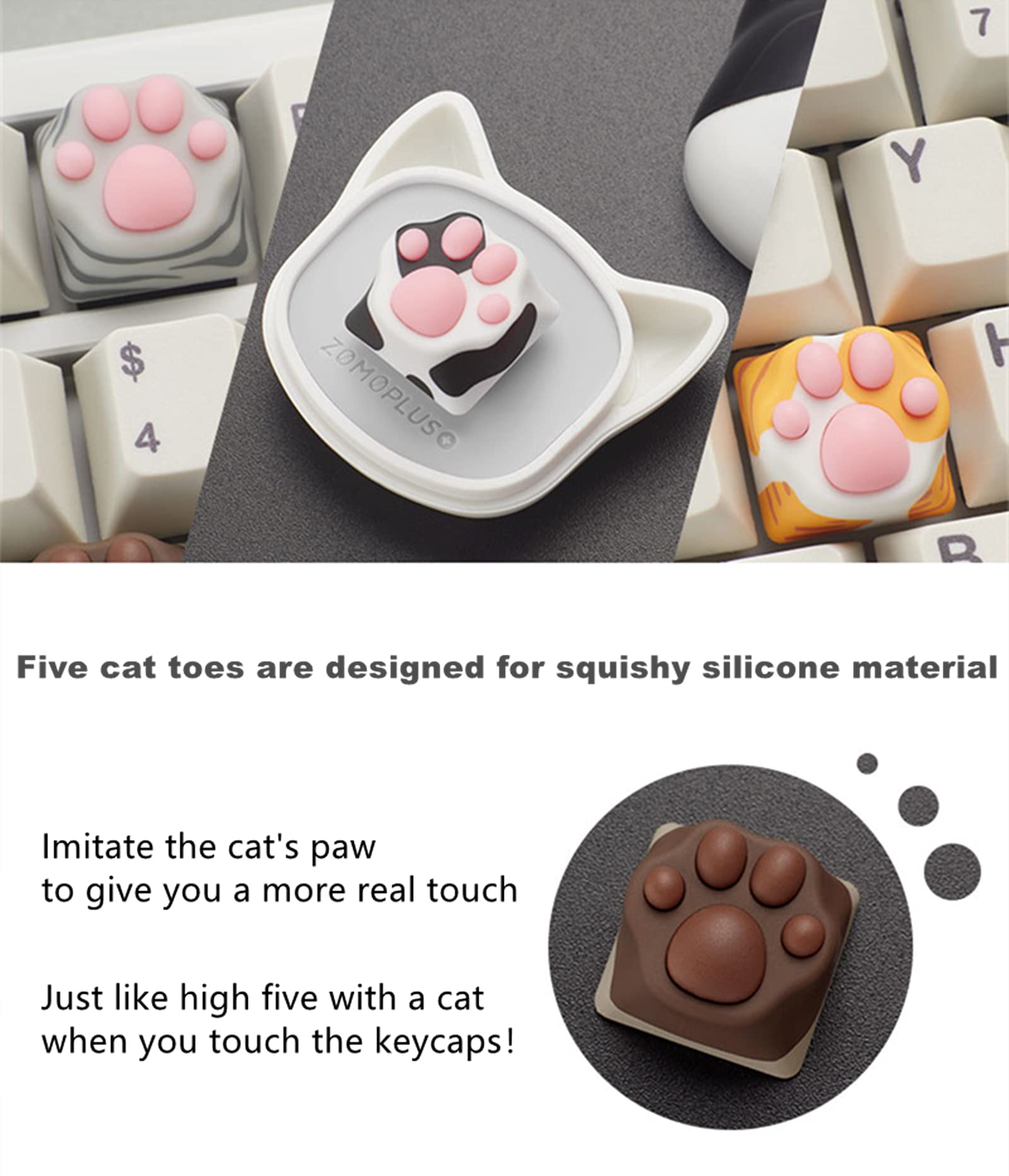 SYA SYA ZOMOPLUS Cute Cat Claws Keycaps 3D Model OEM Profile for Cherry MX Mechanical Gaming Keyboard 4 Pack Custom Key Caps - View 2 of 9