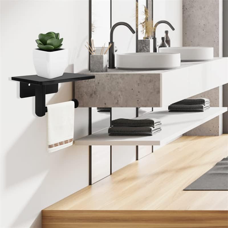 Toilet Paper Holder with Natural Marble Shelf Wall Mounted for Mega Roll Black Bathroom Washroom 7.87 x 4.72 Inches - View 5 of 7