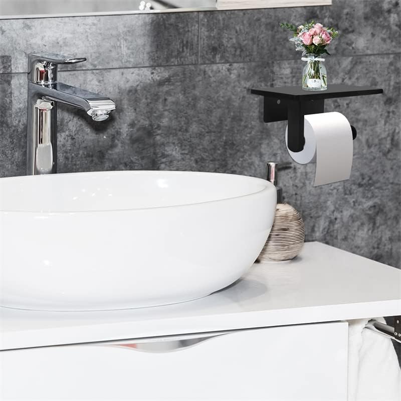 Toilet Paper Holder with Natural Marble Shelf Wall Mounted for Mega Roll Black Bathroom Washroom 7.87 x 4.72 Inches - View 6 of 7