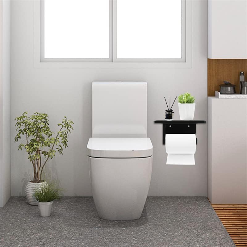 Toilet Paper Holder with Natural Marble Shelf Wall Mounted for Mega Roll Black Bathroom Washroom 7.87 x 4.72 Inches - View 7 of 7