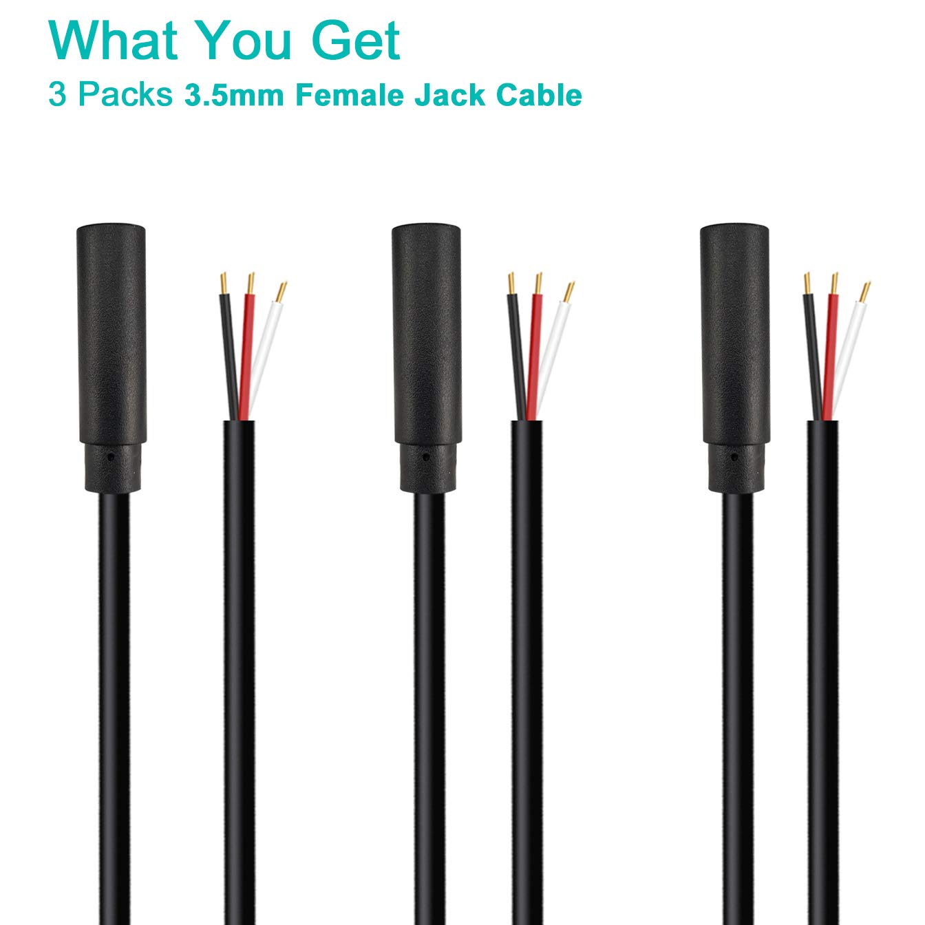 SIOCEN 3 Pack 3.5mm Female Jack to Bare Wire Open End TRS Stereo Connector Audio Cable for Headphone Headset Earphone Repair - View 5 of 5