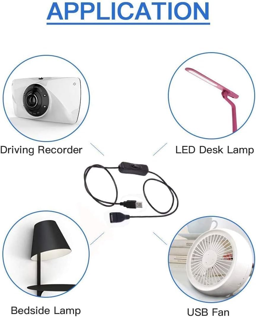 DFsucces DFsucces USB Extension Cable 2Pcs with ON Off Switch 39.5inch USB Male to Female for LED Desk Lamp USB Fan LED Strips and More - View 6 of 6