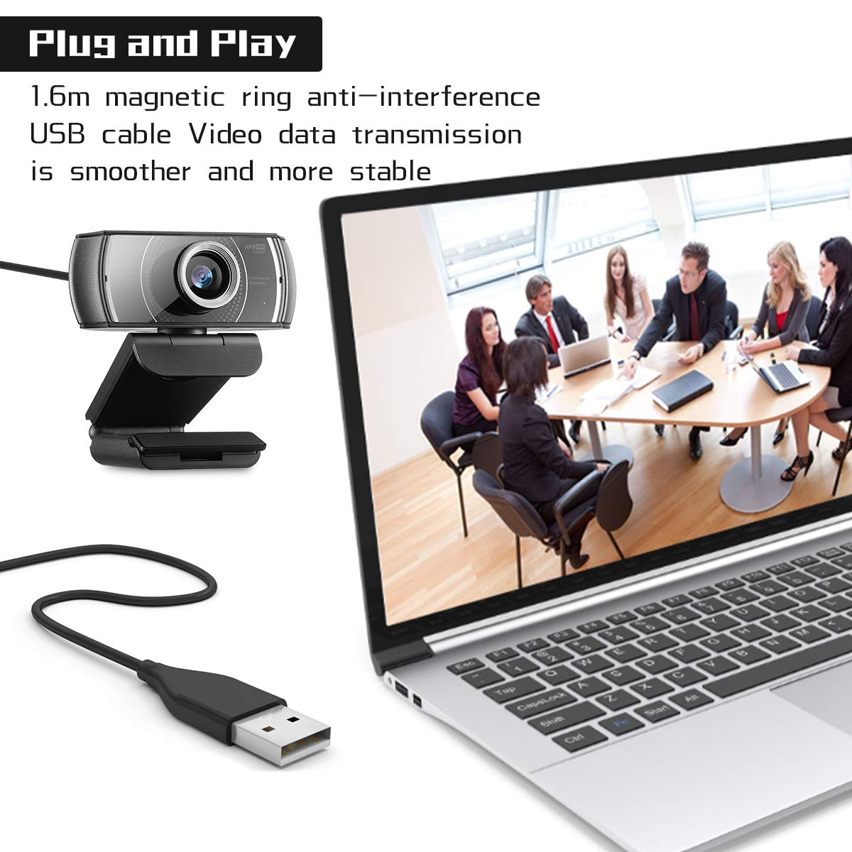 JETAKu 1080P Webcam with Microphone Privacy Cover Autofocus Dual Noise-Cancelling Mics for Gaming Laptop Mac Zoom YouTube Video Calling - View 5 of 7