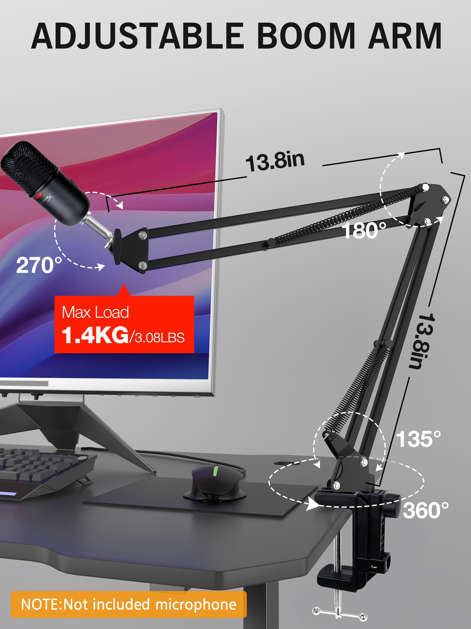 Adjustable Boom Arm Mic Stand for HyperX SoloCast Gaming Microphone by SUNMON Perfect for Streaming and Recording - View 3 of 7