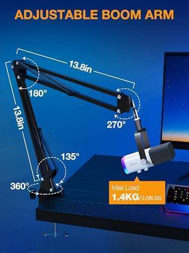 SUNMON "QuadCast Boom Arm: Versatile Mic Stand for HyperX, Blue Yeti & More - SUNMON Desk Mount with 3/8" to 5/8" Adapter" - View 6 of 9