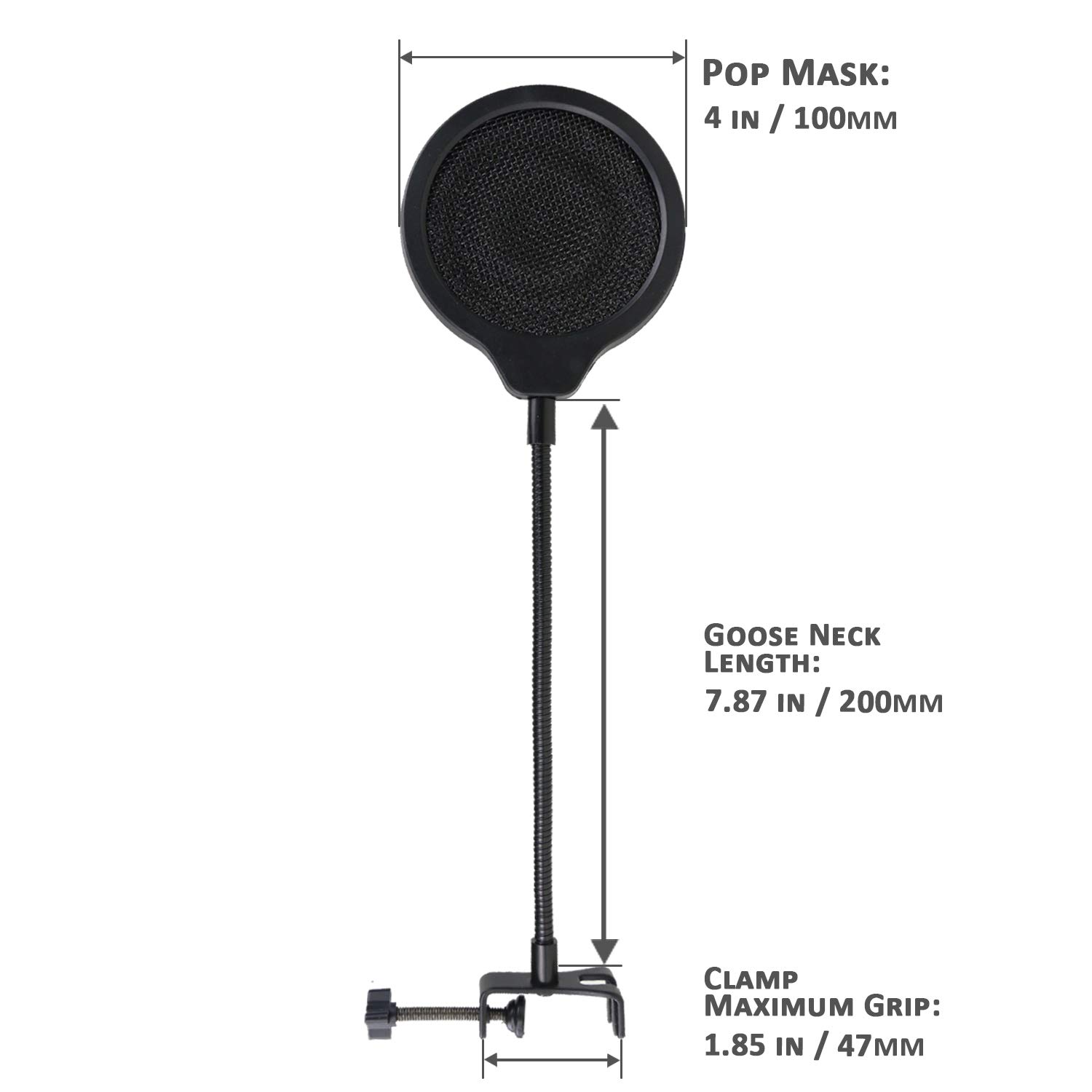 Seiren Mini Microphone Pop Filter Mask Shield 4 Inch 3 Layers Windscreen with Flexible Gooseneck Clip by SUNMON - View 6 of 6