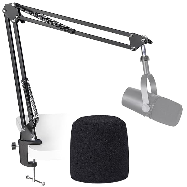 SUNMON Buy SUNMON Shure MV7 Boom Arm Mic Stand with Pop Filter - Adjustable & Compatible with MV7, MV7X, SM7B