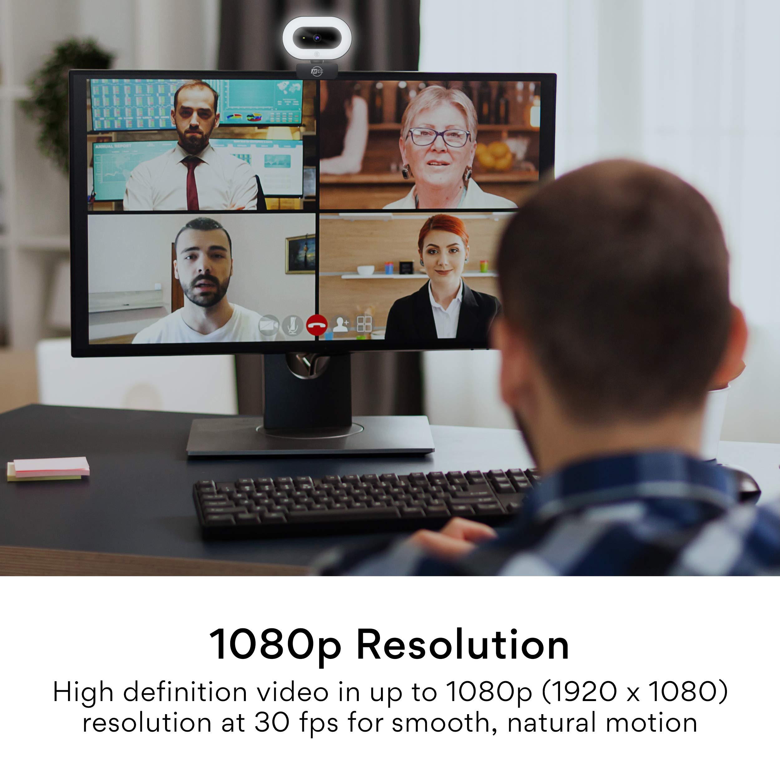 MEE audio CL8A 1080p HD Webcam with Ring Light Microphone Autofocus Low Light Correction for Video Calling on PC Mac Laptop - View 4 of 9