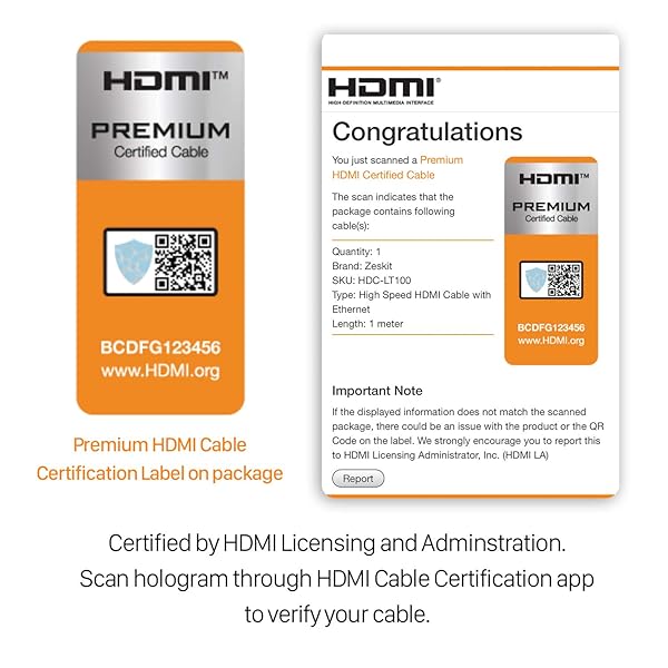 Zeskit Zeskit Lite Premium HDMI Cable 4K 1.5m 5ft High Speed for Clear Picture and Sound Quality - View 3 of 6