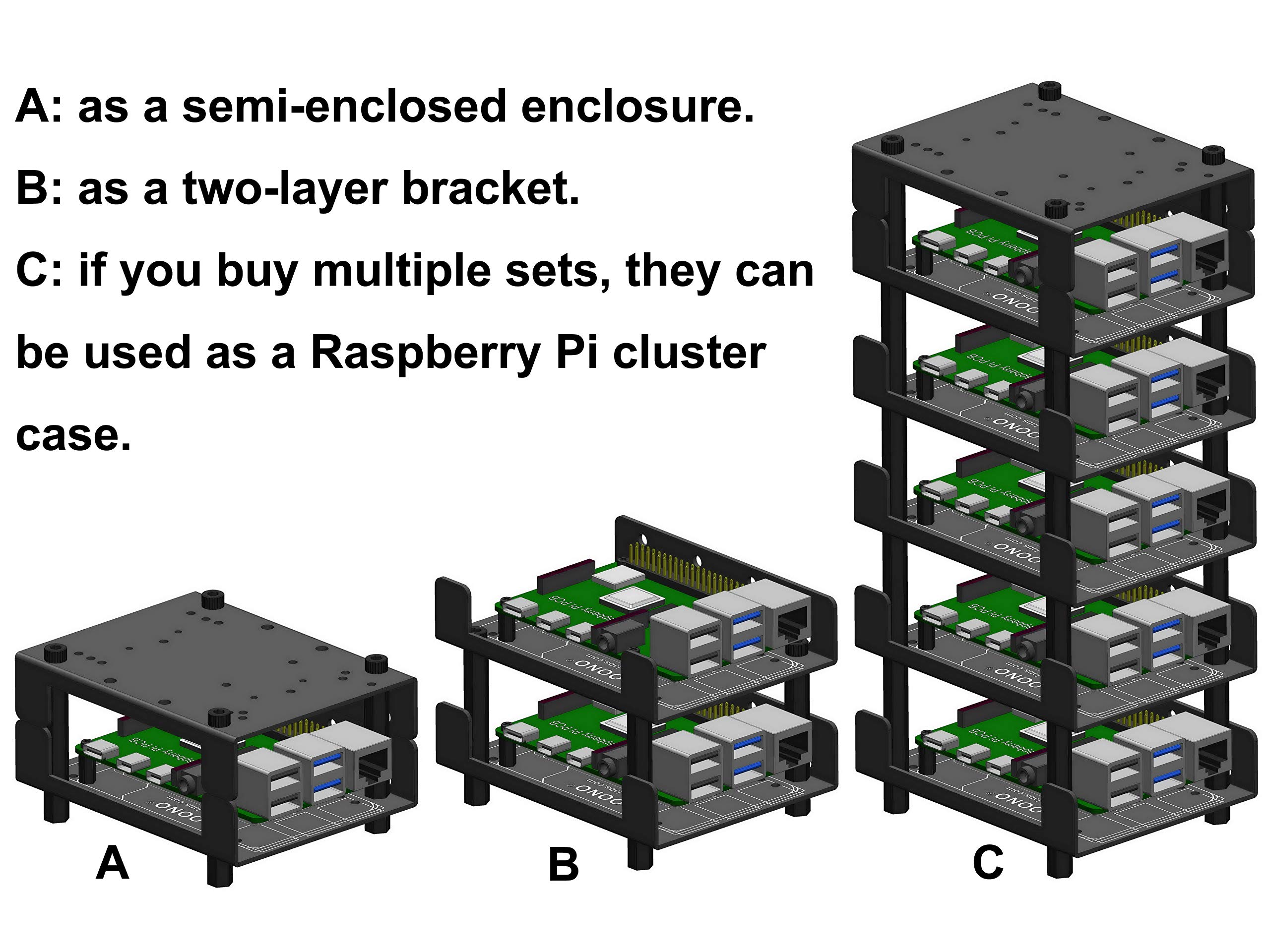 OONO Semi Enclosed Enclosure Kit for Raspberry Pi BeagleBone Arduino UNO Mega Durable Protection and Easy Access - View 3 of 8