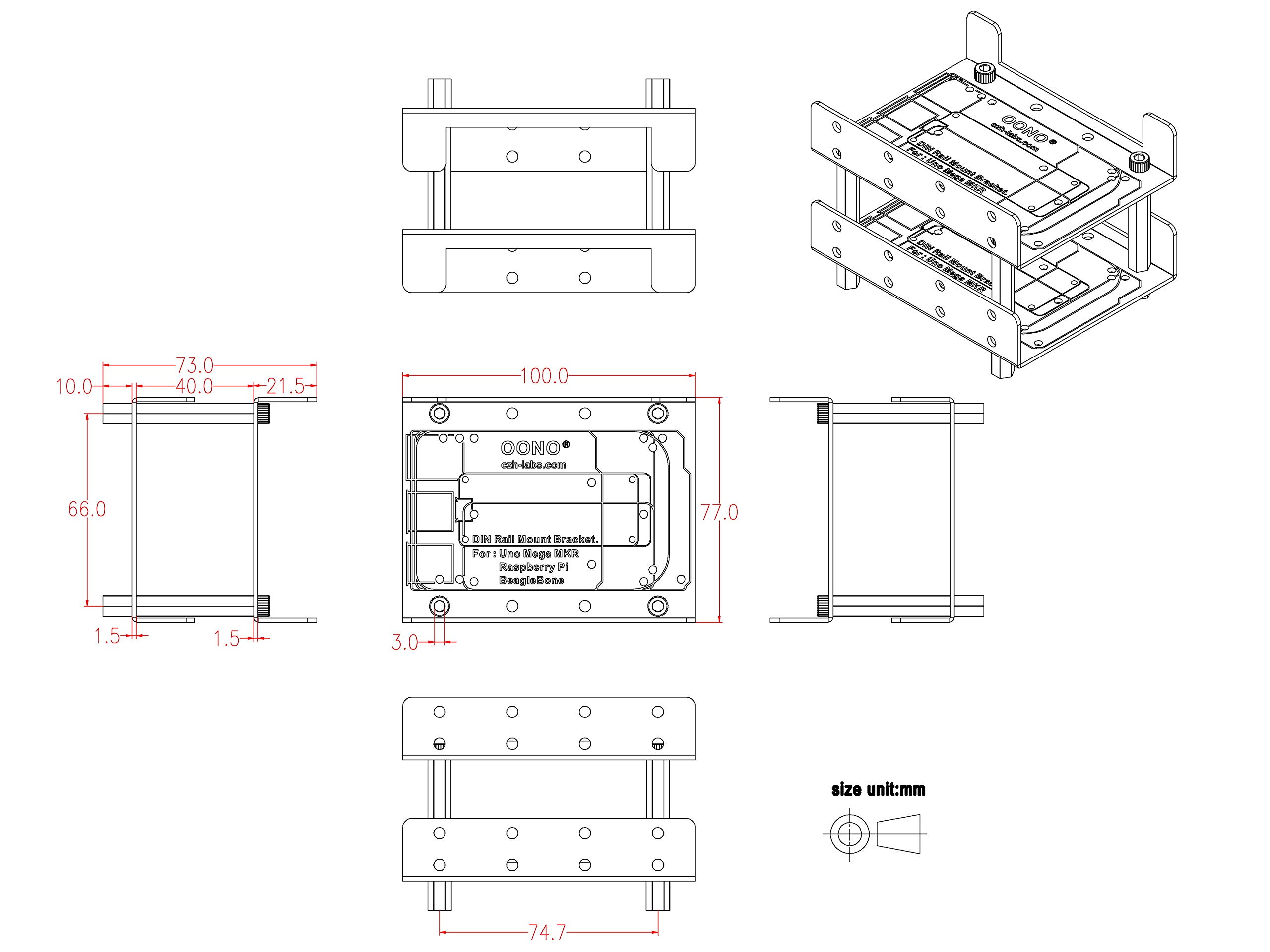 OONO Semi Enclosed Enclosure Kit for Raspberry Pi BeagleBone Arduino UNO Mega Durable Protection and Easy Access - View 7 of 8