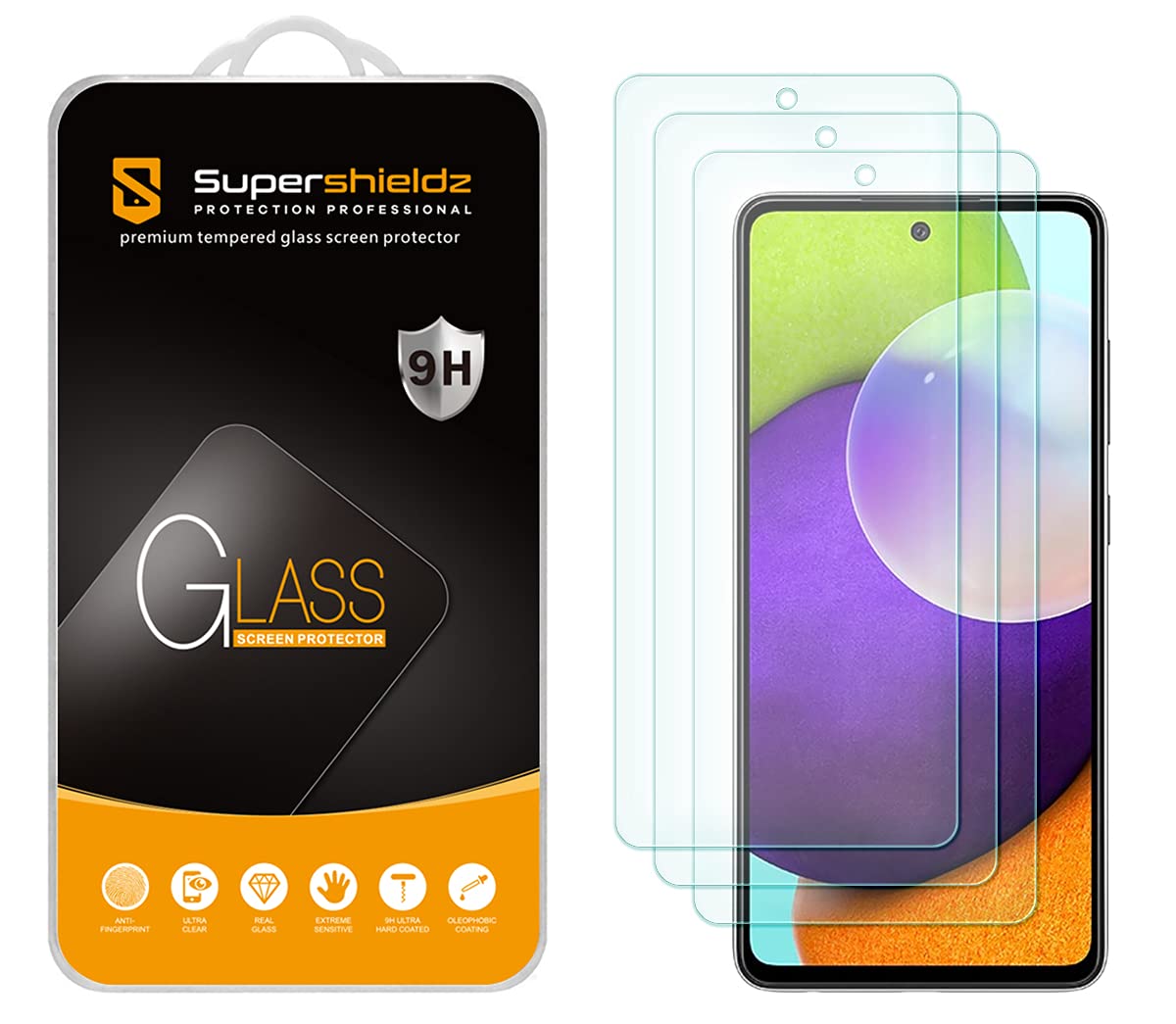Supershieldz 3 Pack Tempered Glass Screen Protector for Samsung Galaxy A53 A52 A52 5G A52s 0.33mm Anti Scratch Bubble Free