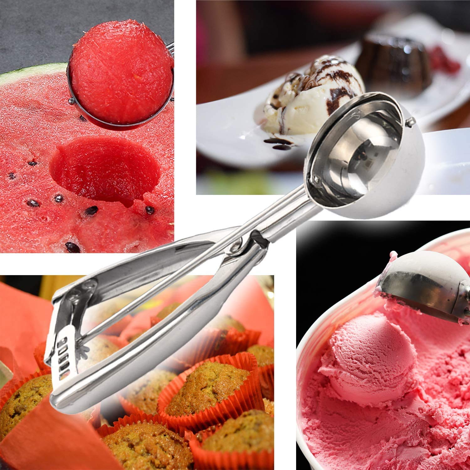 Linwnil Cookie Scoop Set 1 Tablespoon 2 Tablespoon 3 Tablespoon Stainless Steel Ice Cream Dough Cupcake Melon Baller 3 Piece Set - View 6 of 9