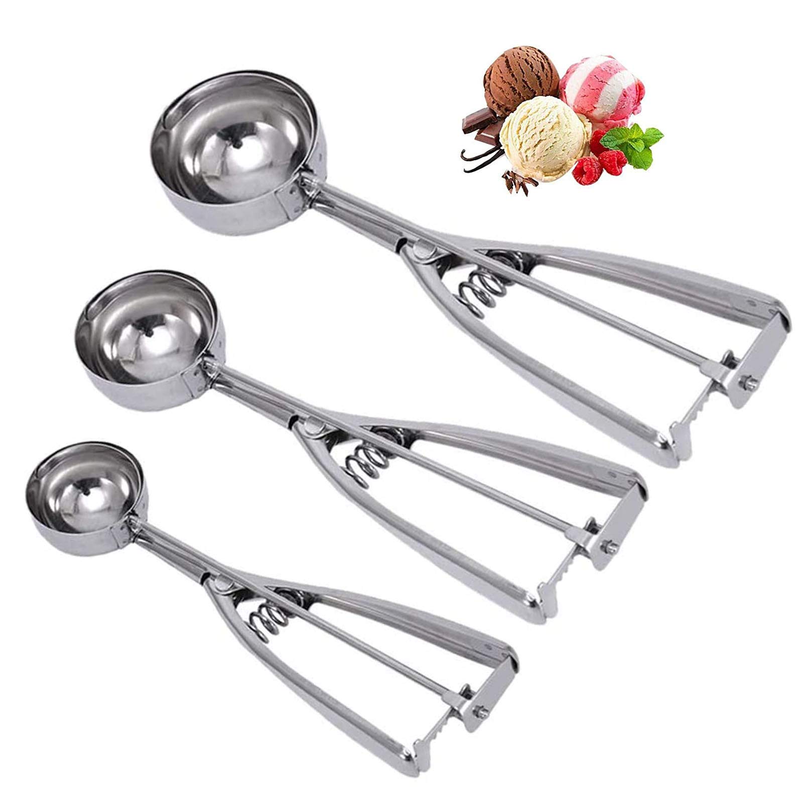 Linwnil Cookie Scoop Set 1 Tablespoon 2 Tablespoon 3 Tablespoon Stainless Steel Ice Cream Dough Cupcake Melon Baller 3 Piece Set