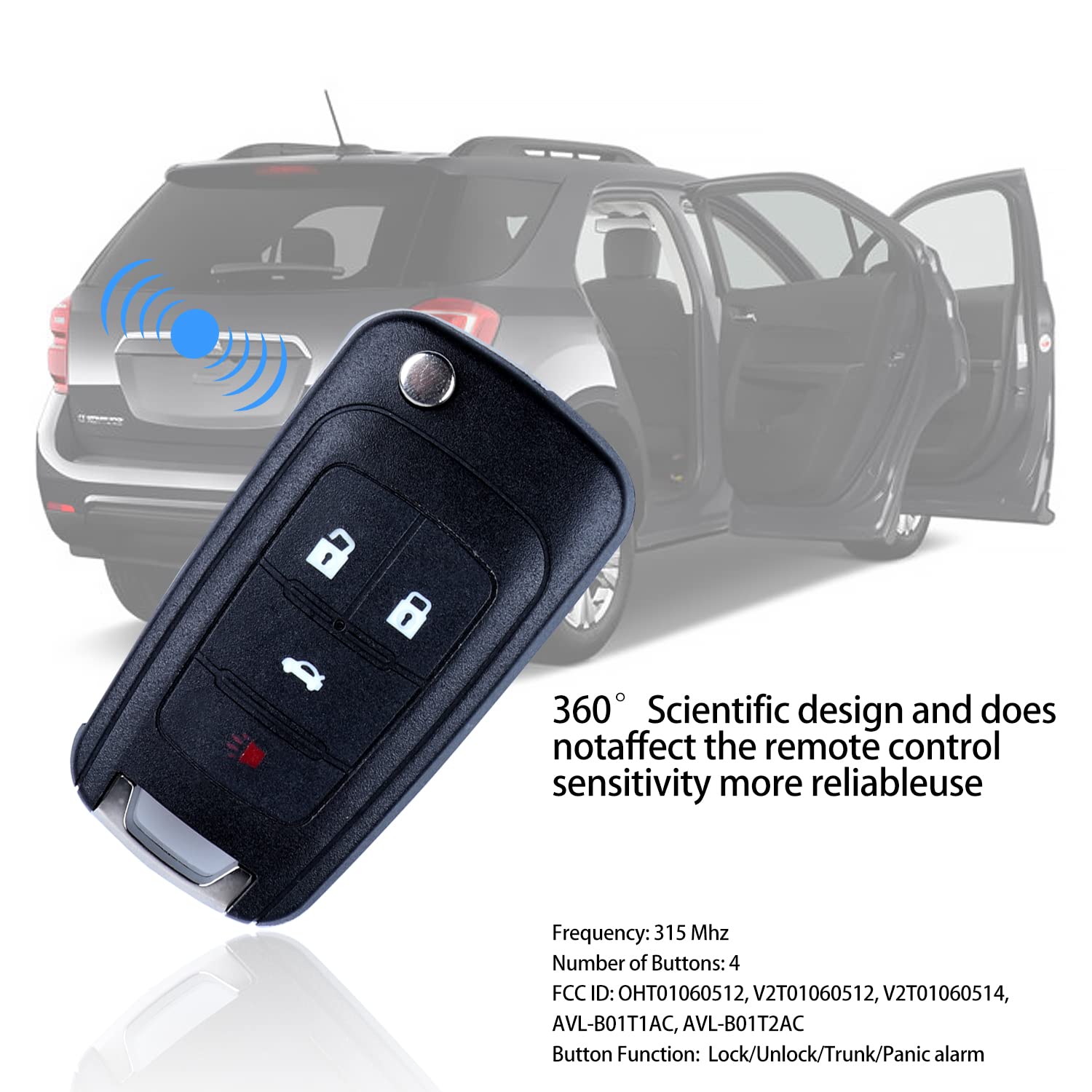 Keyless Entry Remote Flip for 2010-2017 Chevy Equinox Sonic Malibu Camaro Cruze and 2010-2016 Buick Lacrosse Regal Verano Pack of 2 - View 3 of 6