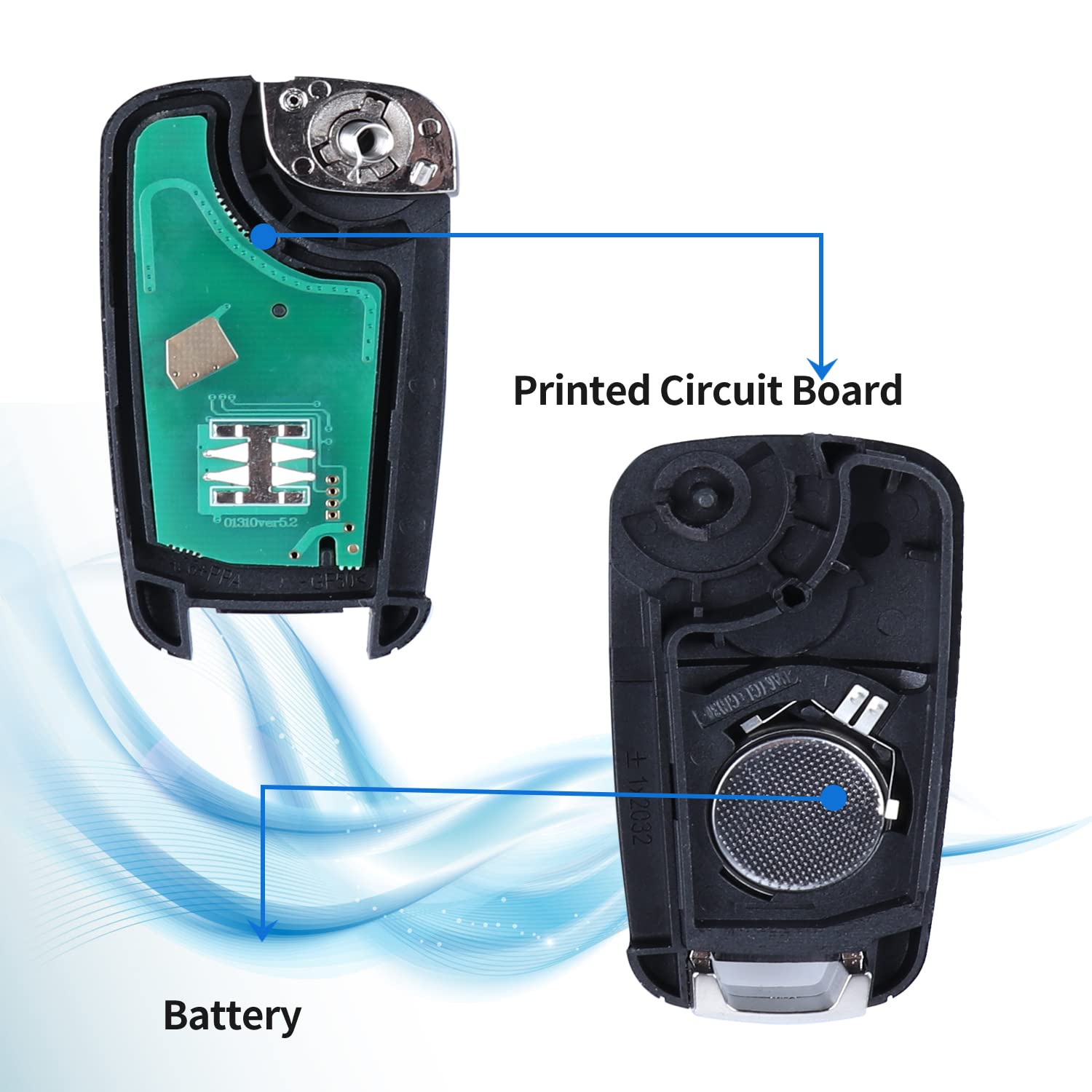 Keyless Entry Remote Flip for 2010-2017 Chevy Equinox Sonic Malibu Camaro Cruze and 2010-2016 Buick Lacrosse Regal Verano Pack of 2 - View 4 of 6