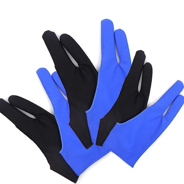 Gzingen Gzingen 6 Pieces Artist Gloves for Drawing Tablet Two Finger Digital Artist Gloves in Black and Blue Three Sizes S M L