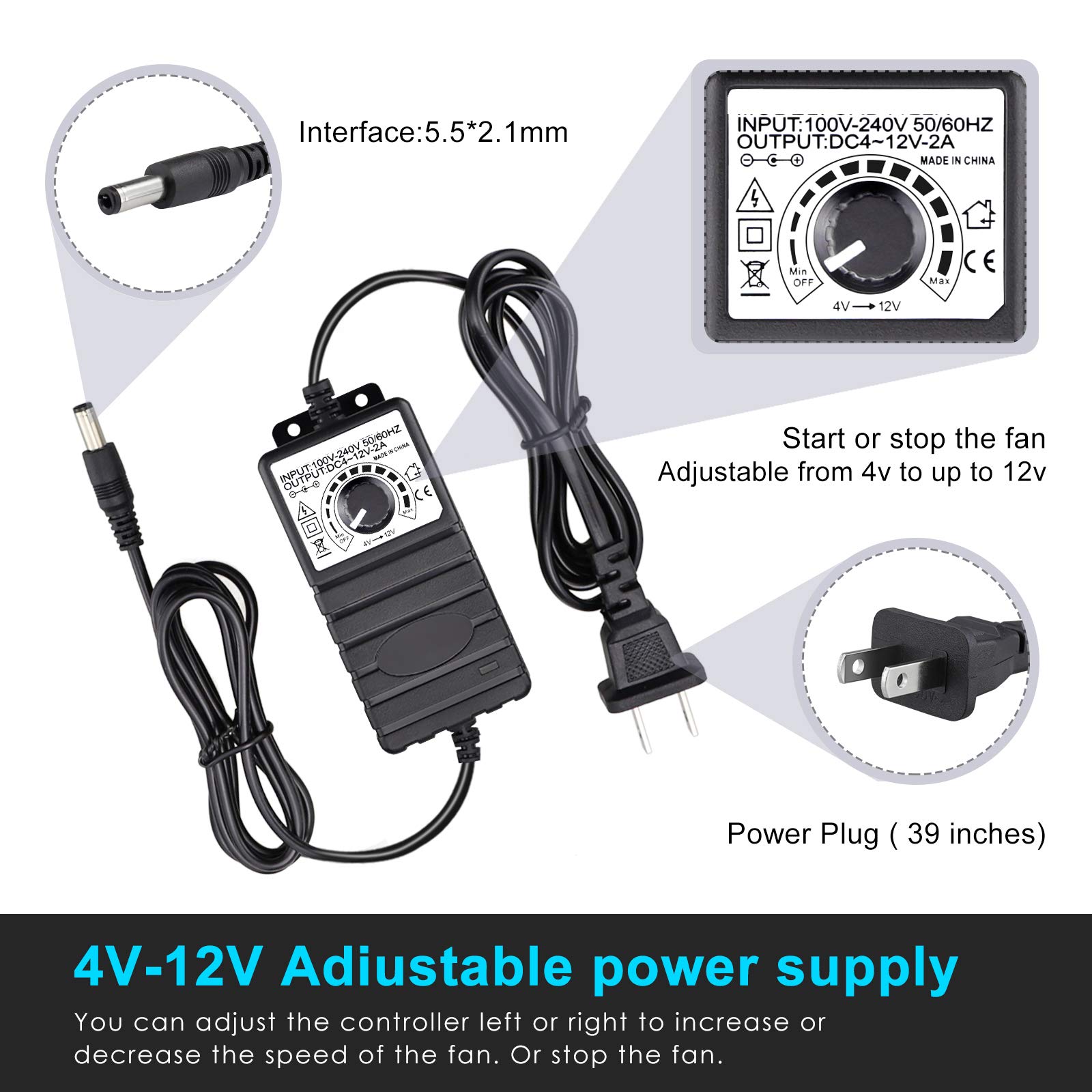 Wathai 120mm Blower Centrifugal Fan AC Powered with Speed Controller High Airflow for Receiver DVR Xbox Modem AV Cabinet Cooling - View 4 of 7