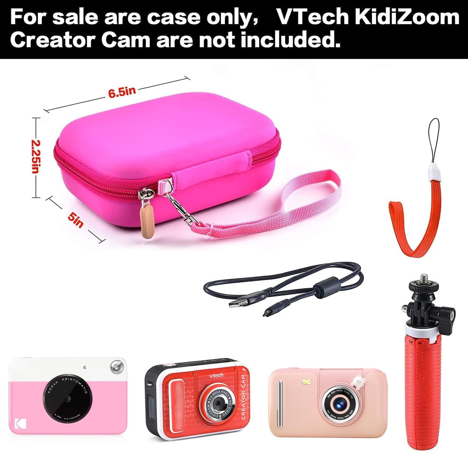 Kids Camera Case for VTech KidiZoom Creator Cam and KODAK Printomatic Digital Cameras Pink Carrying Storage Organizer Bag - View 2 of 6